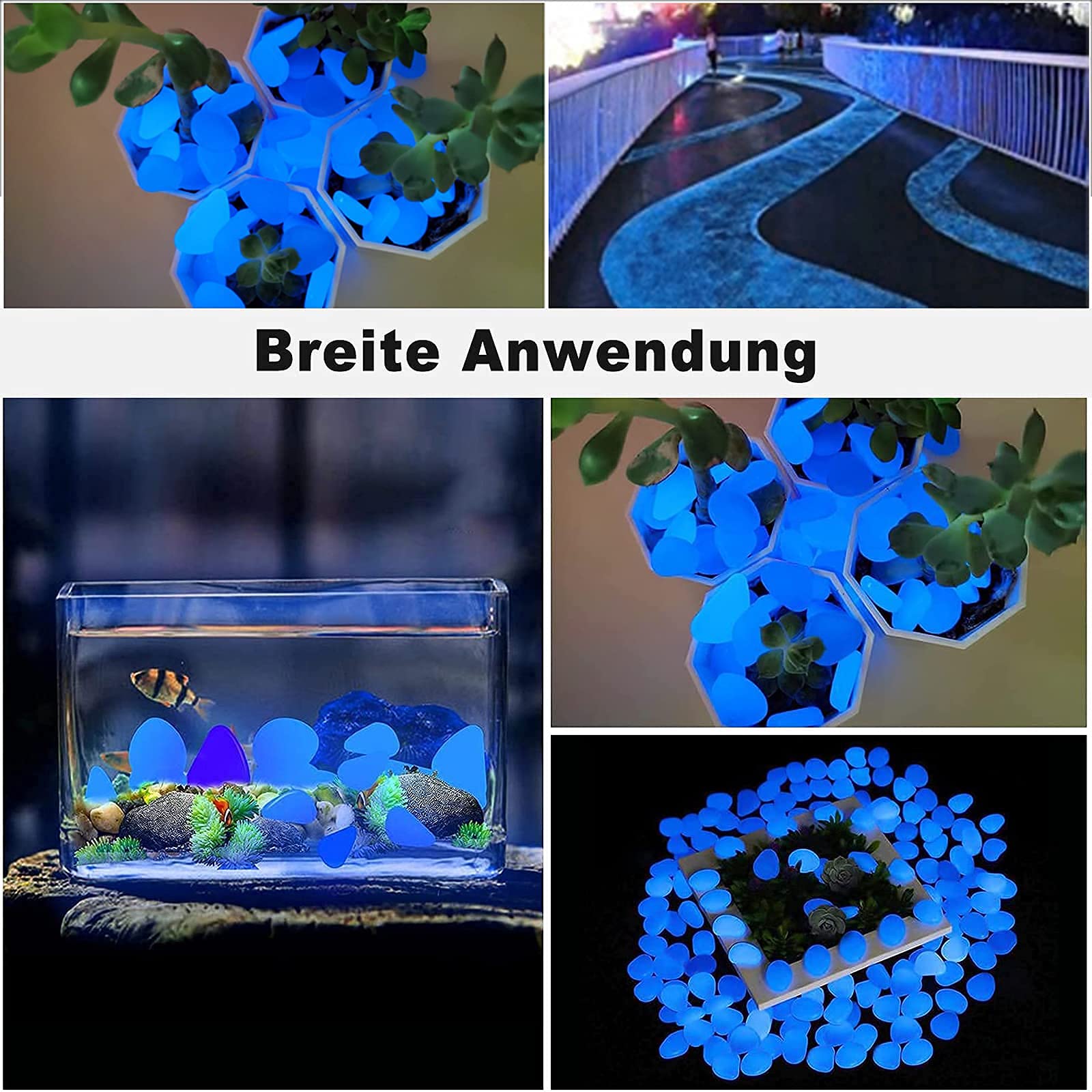Pietre Luminosi Ciottoli Artificiali Che Incandescono Blu Nel Buio, Parco Interno Ed Esterno Giardino Marciapiede Acquario Decorazione Solare Pietra (Size : 100PCS