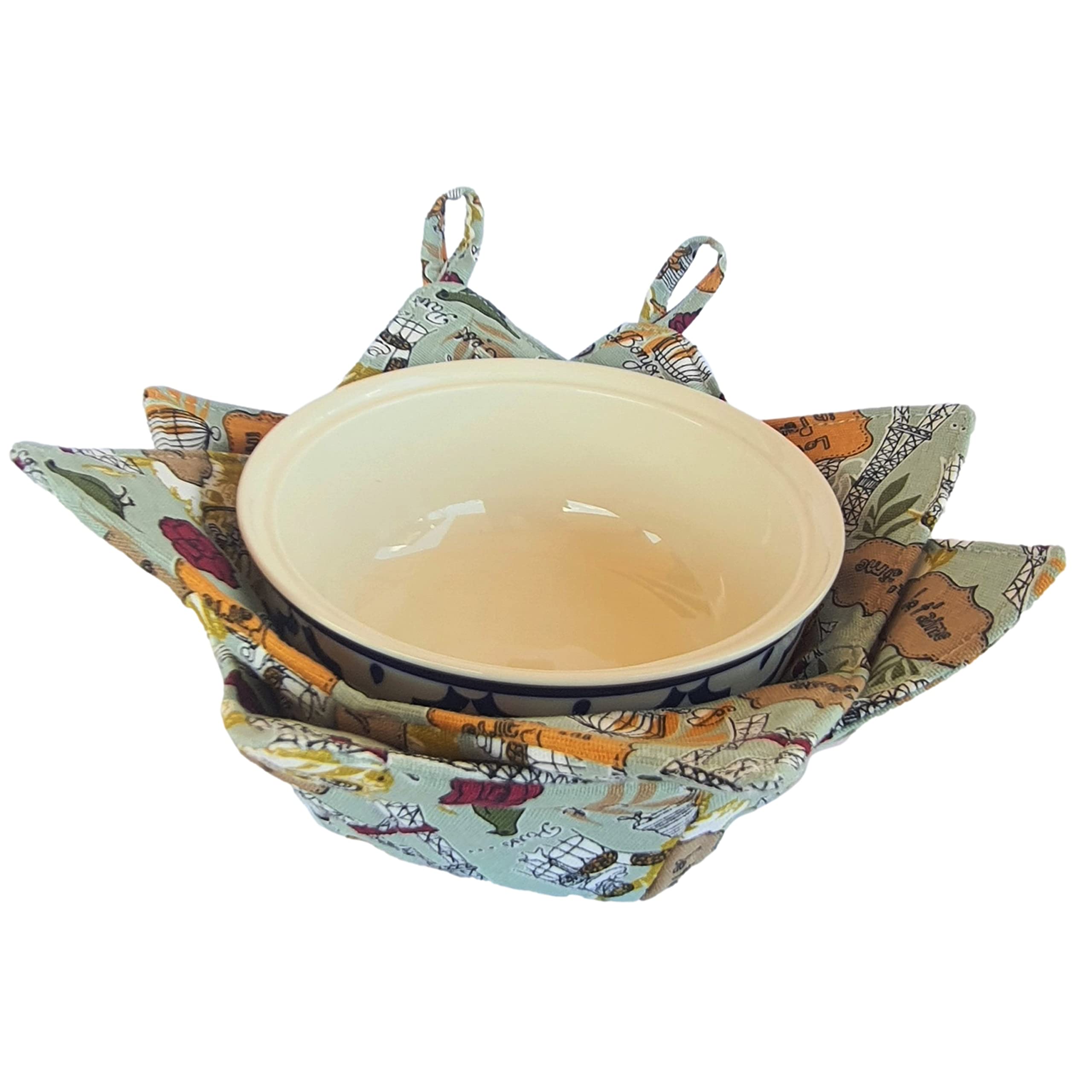 CUSHYSTORE2X Bowl Cozy Canvas Holders Heat and Cold Resistant Anti-Scalding Protector (Green City Park)