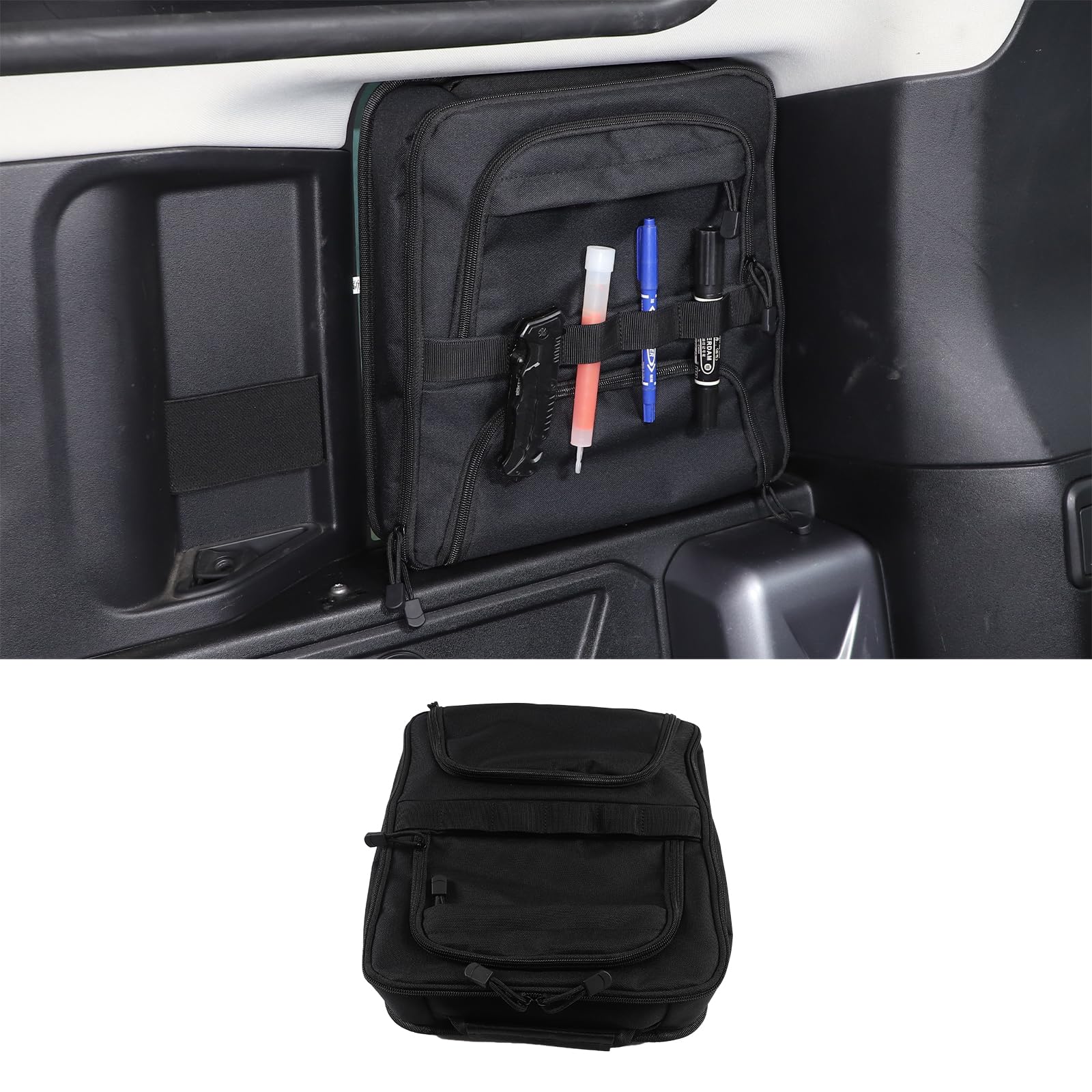 PIUGILH Trunk Side Window Organizer Storage Bag Compatible with Land Rover Defender 110 2020 2021 2022 2023 2024 2025 2026 (Universal Left/Right) Interior Accessories, 1Pcs (Black)