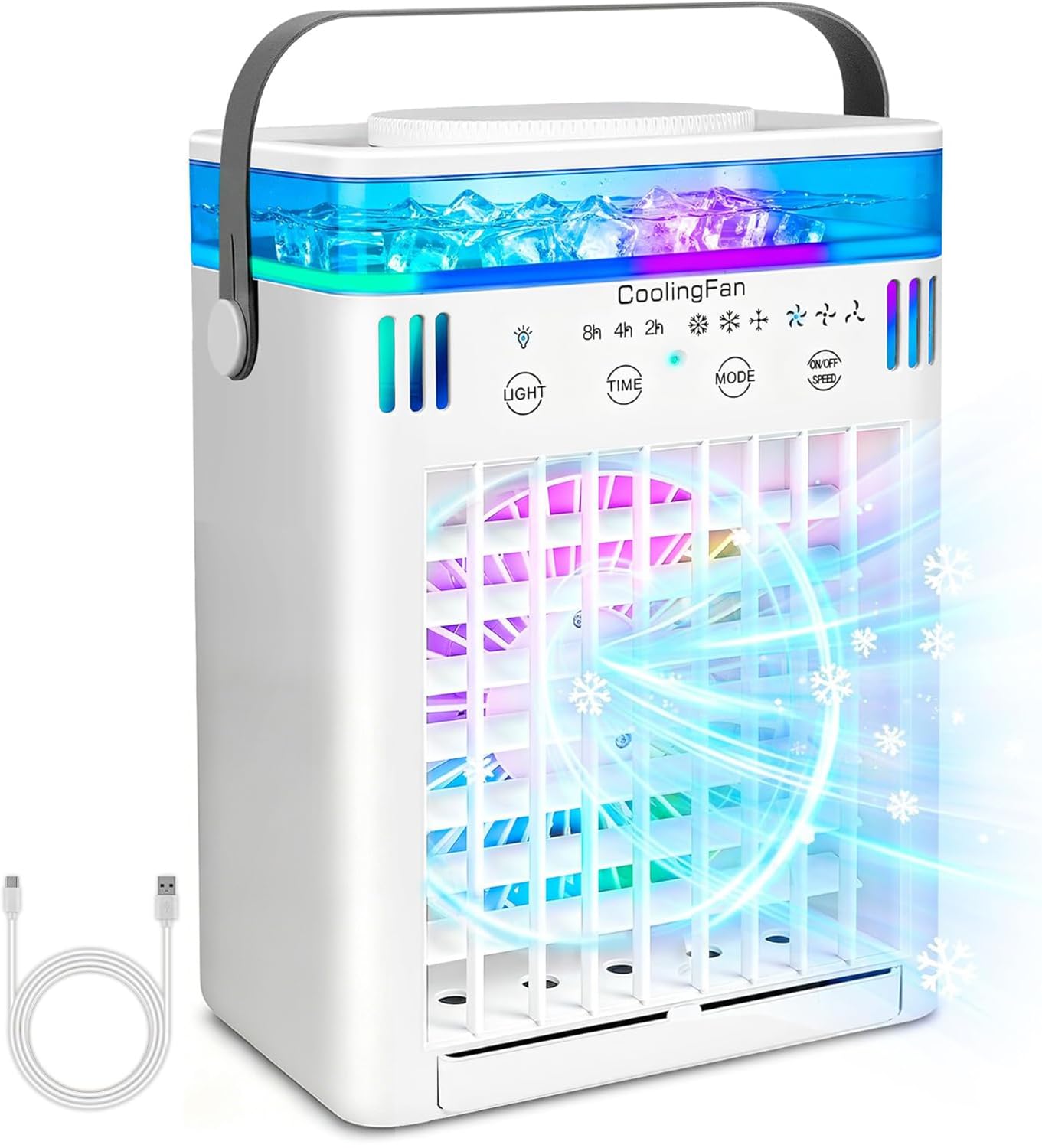 Myftnp Light Portable Air Cooler, Mini Air Conditioning Fan, Quiet 3 Wind Speeds & 3 Cool Mist, 2-8H Timer, 5 Led For Home, Office,Bedroom,Travel
