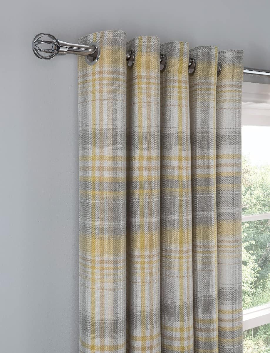 Sleepdown Woven Brushed Check Eyelet Lined Curtains for Bedroom and Living Room 66 x 72 Inch Ochre 2 Panels - Image 5