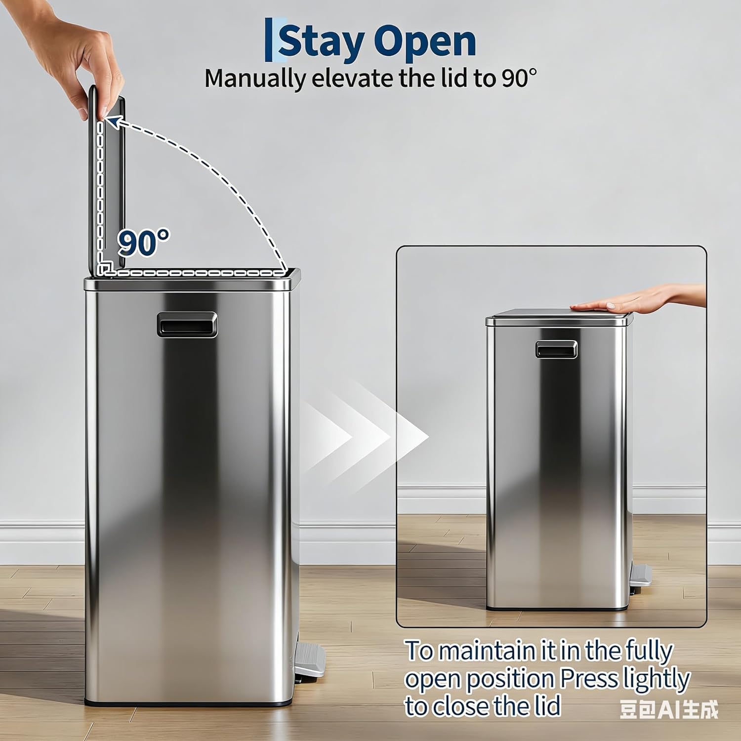 Kitchen Trash Can, 2×8 Gal (30L+30L) Garbage Can with Lid, Stainless Steel Trash Bin with 2 Removable Inner Buckets, Soft-Close Foot Pedal, Fingerprint-Resistant for Kitchen Home Office