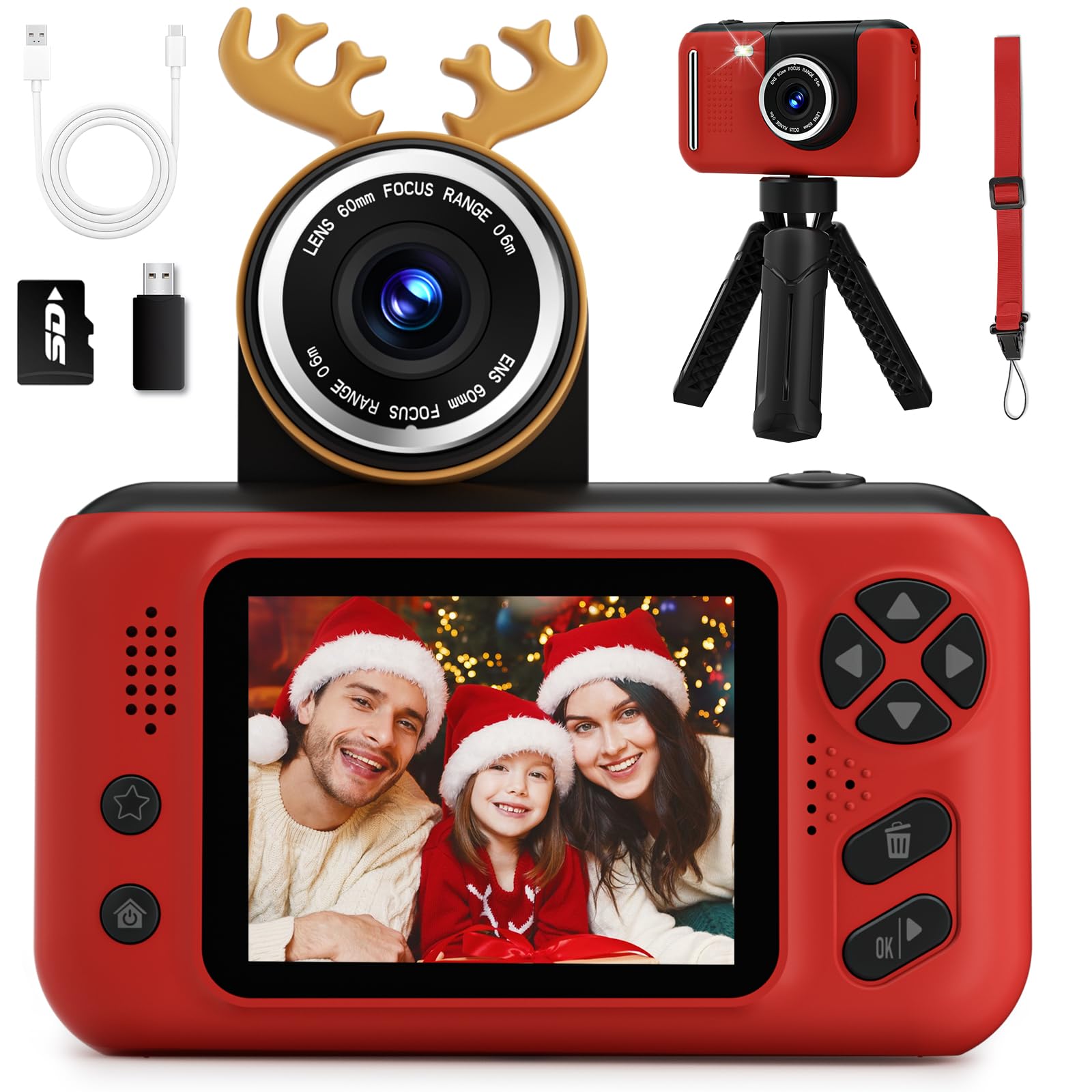 Makolle Kids Camera Girls for 3 4 5 6 7 8 9 Years Old Girls,1080P HD Video Selfie Camera with SD Card Kids Digital Camera Toys for Boys Girls Birthday Gifts Red