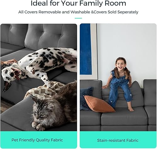 Miniatura 5 de LINSY HOME Sofá modular modular de gran tamaño, funda extraíble para sala de estar con asiento profundo de almacenamiento y diván otomano en forma