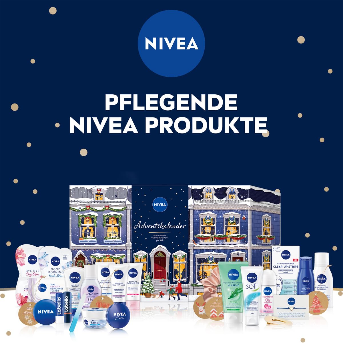 NIVEA Adventskalender 2022 für 24 einzigartige Verwöhnmomente, Weihnachtskalender mit ausgewählten Pflegeprodukten & Accessoires, Pflegeset für die Adventszeit, Blau, 916.0 milliliters