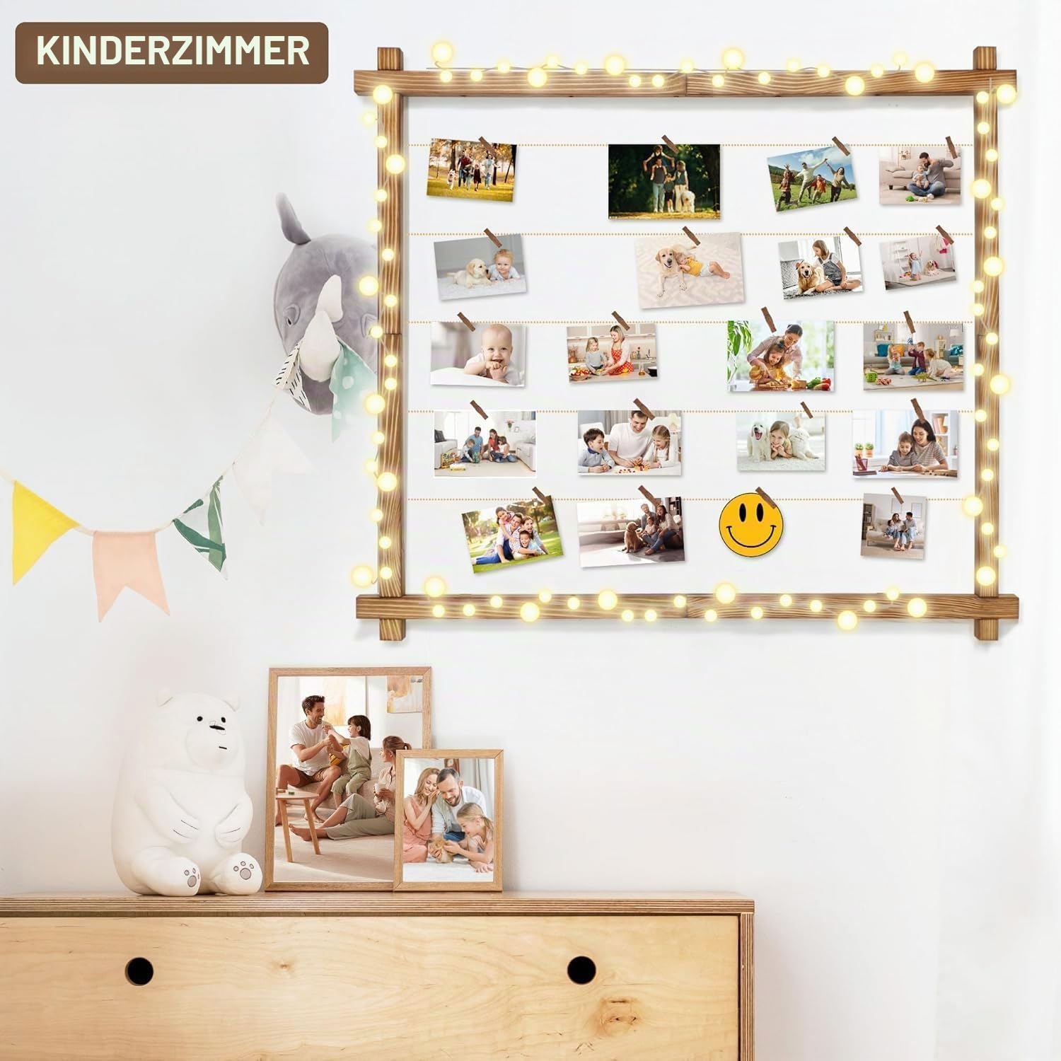 Holz-Bilderrahmen für Mehrere Bilder, Collage-Bilderrahmen für die Wand Mit Clips, Hängende Fototafel für die Heimdekoration, 2er-Set(Karbonisiertes Schwarz)