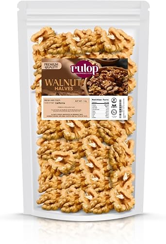 Rulop Walnuts Halves - California Walnuts - Premium Quality, Resealable Pouch, Nutrient-Rich (1kg)