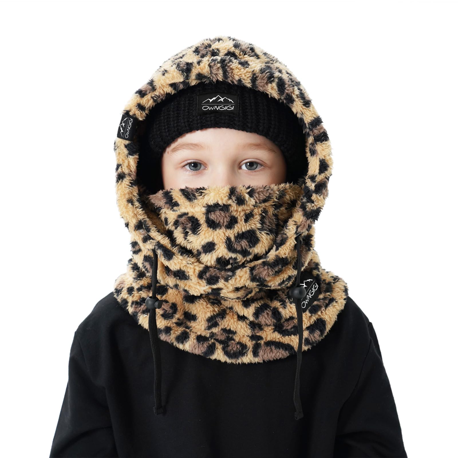 OWNGIGI Pasamontañas de esquí para niños, máscara facial de invierno resistente al viento para clima frío, bufanda con capucha de forro polar, calentador de cuello