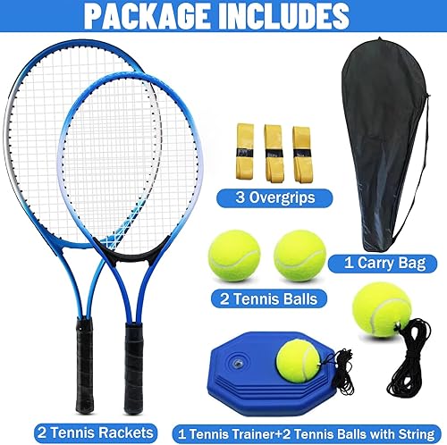 Miniatura 3 de Magicorange Raquetas de tenis para niños, equipo de entrenamiento de tenis para 2 jugadores, para actividades de padres e hijos con pelotas de