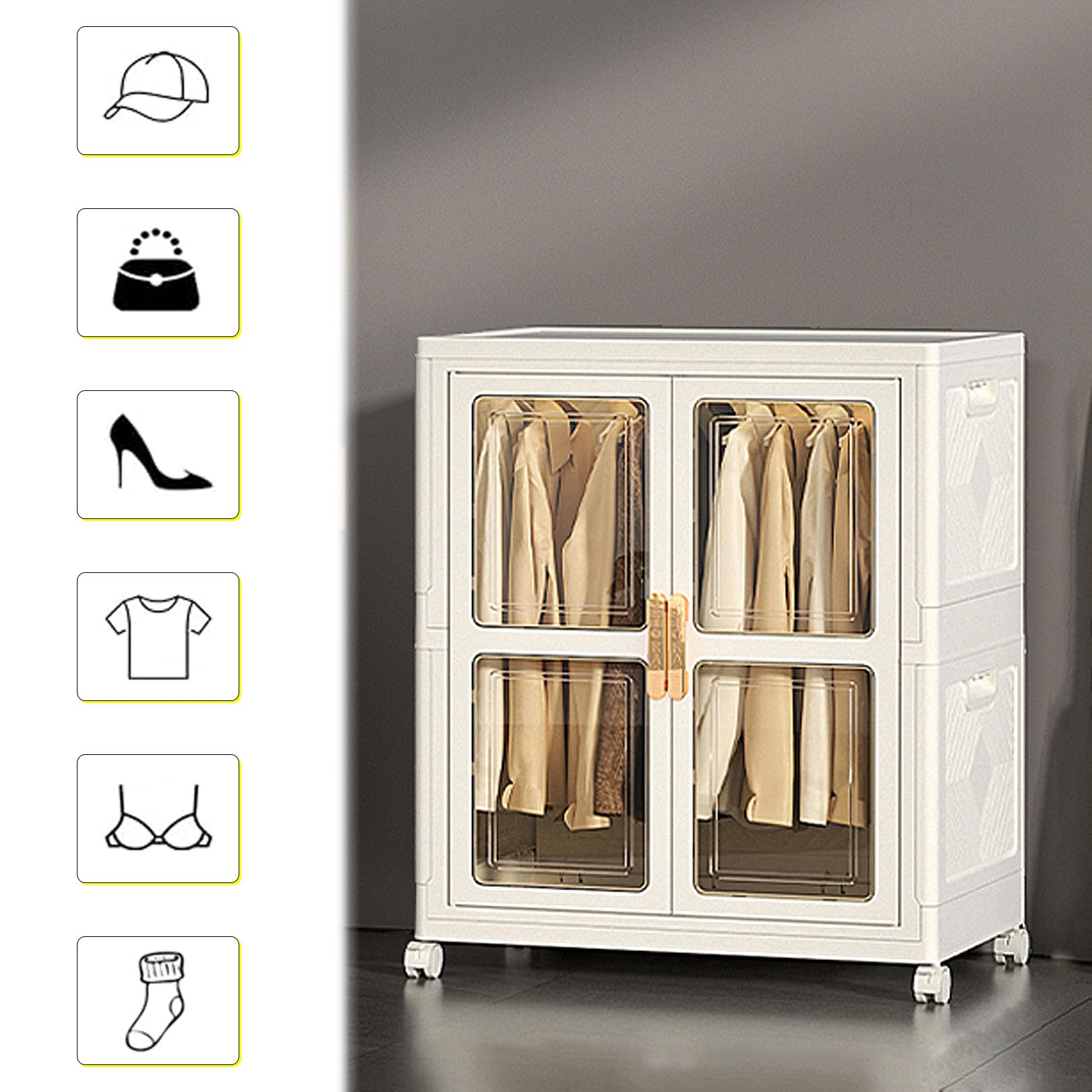 Armadio Pieghevole Portatile Con Ante Magnetiche E Organizer For Vestiti