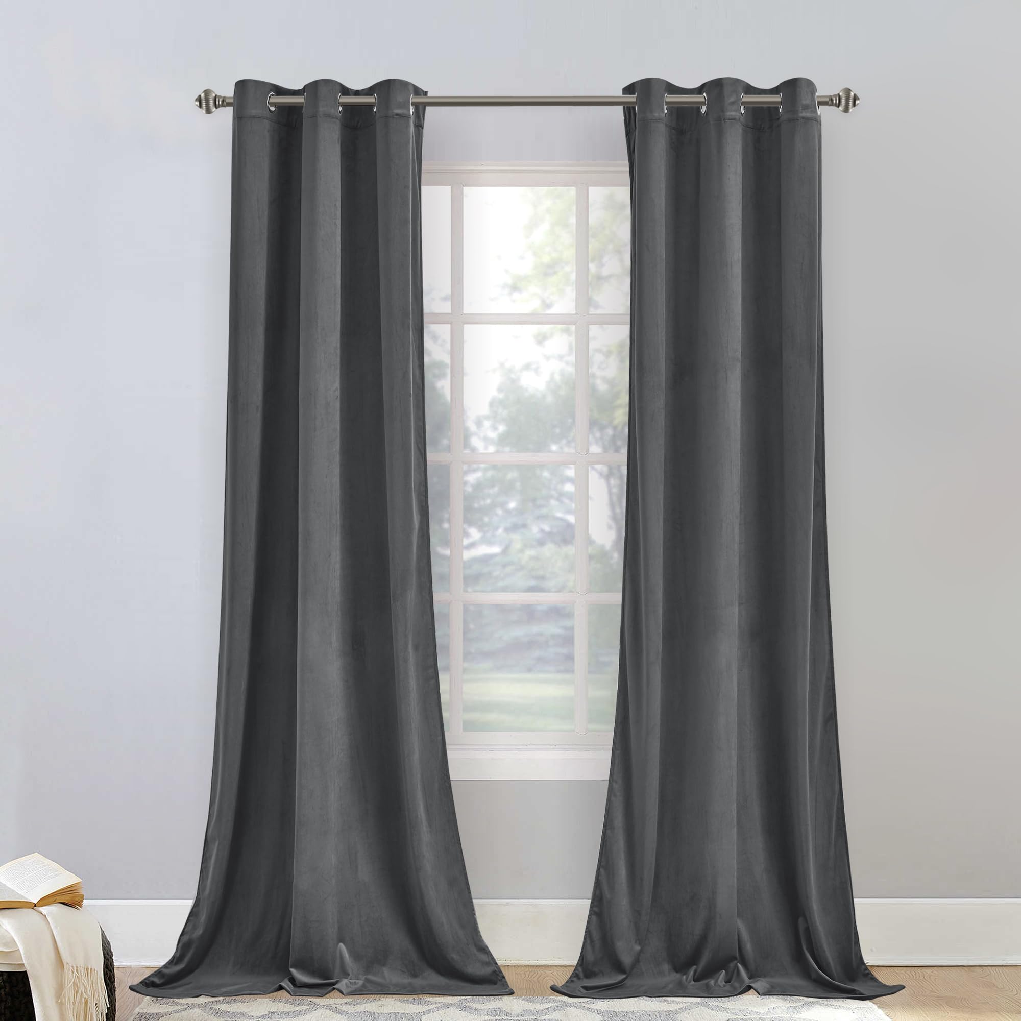 StangH Super Soft Grey Velvet Curtains 90 inches, Grommet Door Curtains Privacy Assured for Doorway/Closet, Thick Vertical Drapes Temperature Balance