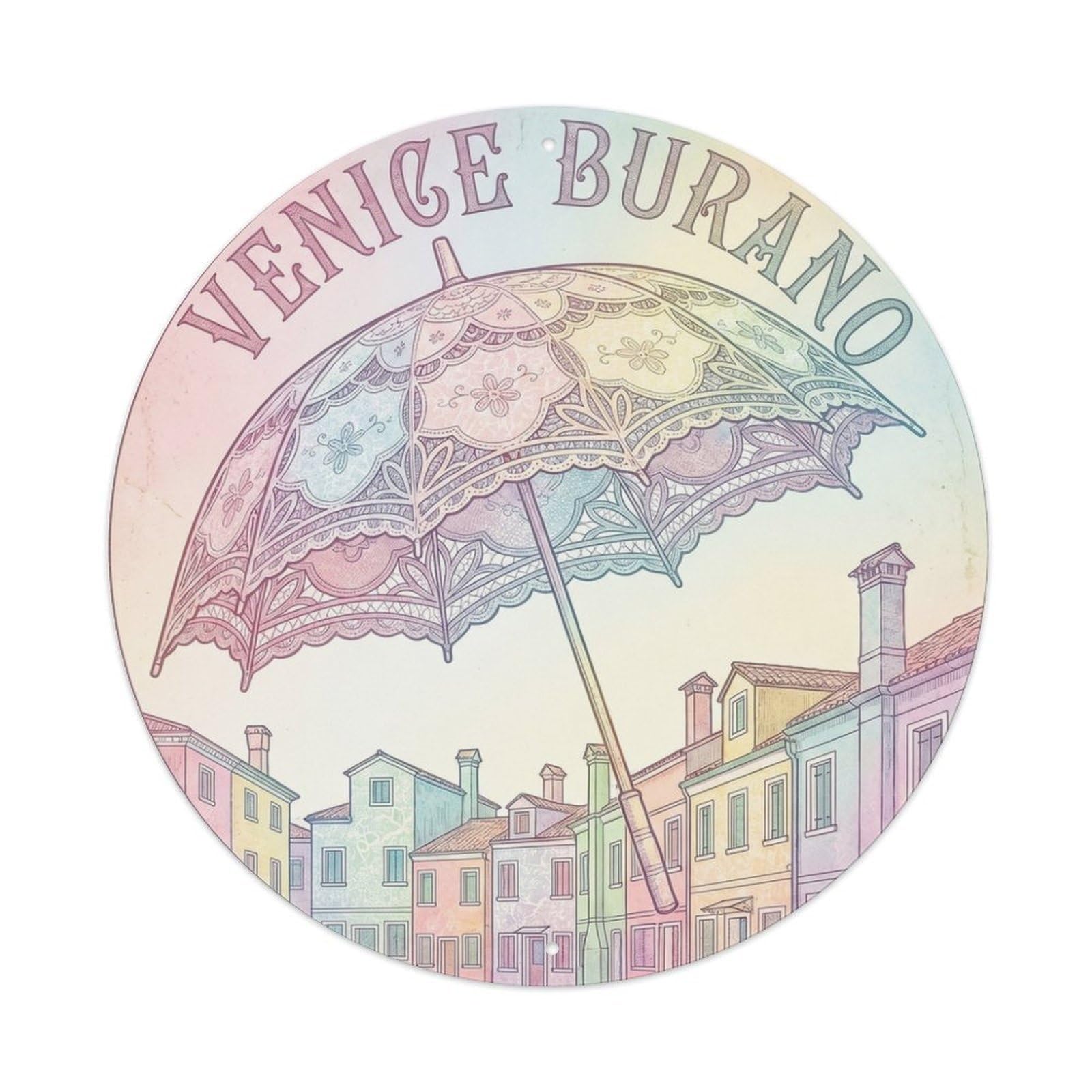 Olhnbad Style Burano Lace Houses Craft Culture Venice Travel Vintage Metal Tin Sign