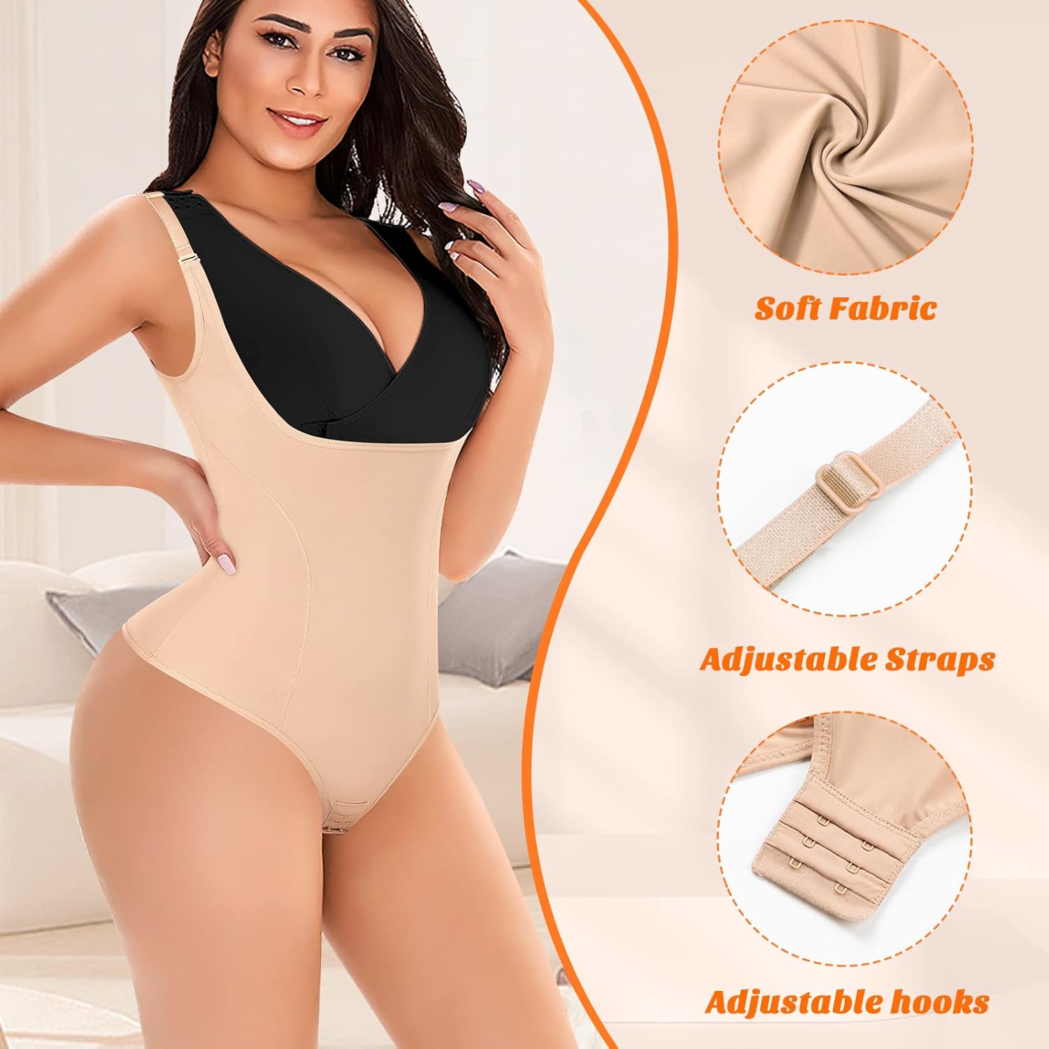 Werena Thong Shapewear Bodysuit for Women Tummy Control Open Bust Body Shaper Slimmer Shaping Thong - Image 3