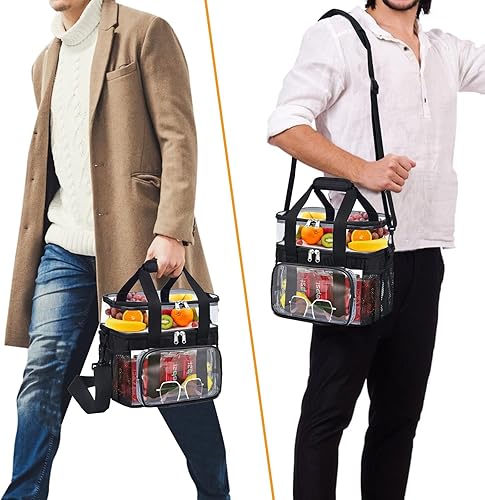 Miniatura 10 de Lonchera transparente para el trabajo, bolsa de almuerzo transparente de doble cubierta, bolsa de almuerzo de trabajo transparente con correa