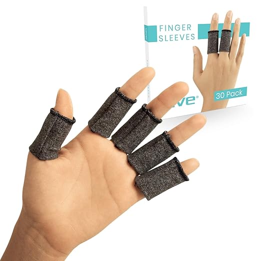 Vive Finger Sleeves (30 Pack) - Compression Cushion for Arthritis, Swelling, Joint Pain Relief - Thumb & Index Guard Wraps Basketball, Golf, Crochet, Writing, & More - Support Protectors for Sports