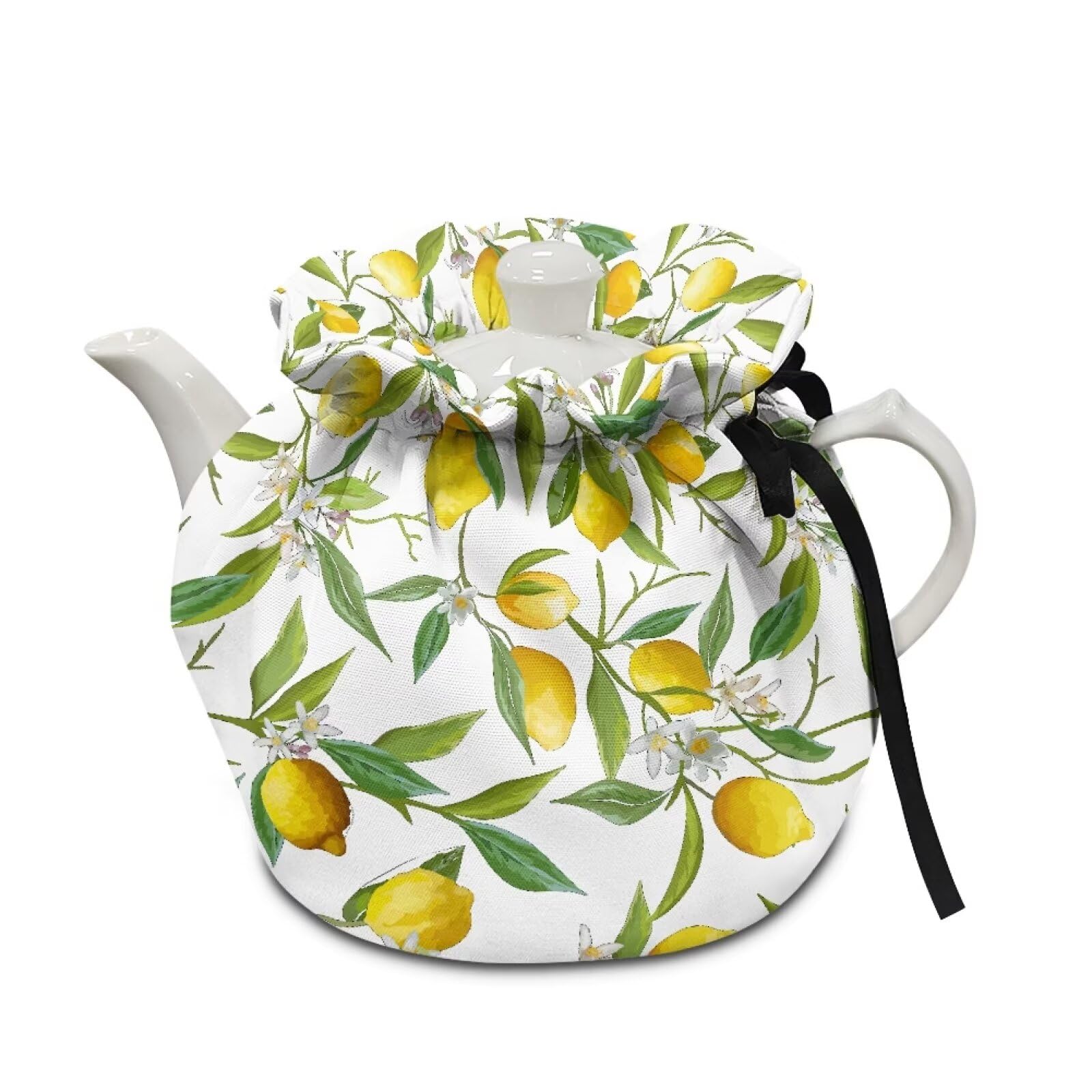 Pzuqiu Tropical Lemon Print Teapot Cozy Breakfast Warmer Soft Lightweight Fabric Tea Pot Cozies Tea Kettle Quilt for Hotel Restaurant Tea Party Decor