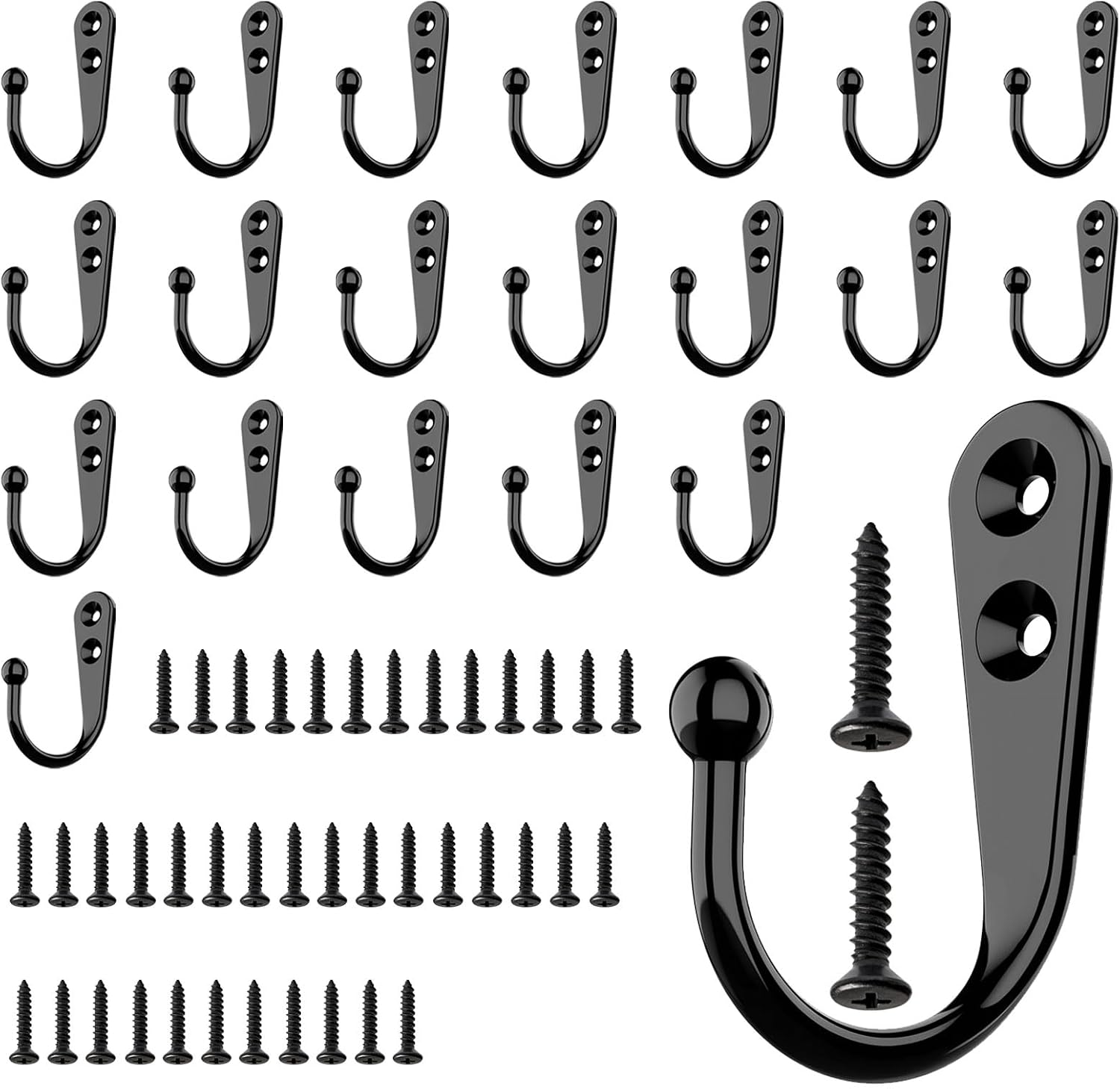 20-Pack Small Black Wall Coat Hooks with Screws, Durable Closet & Wall Hooks for Hanging Towels, Coats, Hats, Keys and Accessories