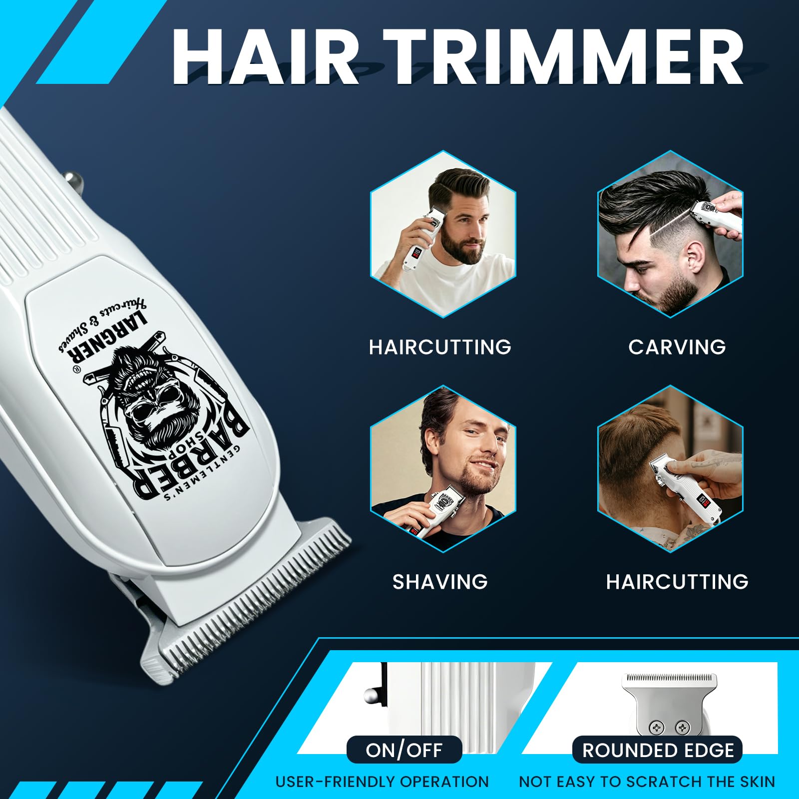 Cortapelos profesional inalámbrico recargable hombre, recortadora barba afeitadora eléctrica LCD 8 peines guía kit