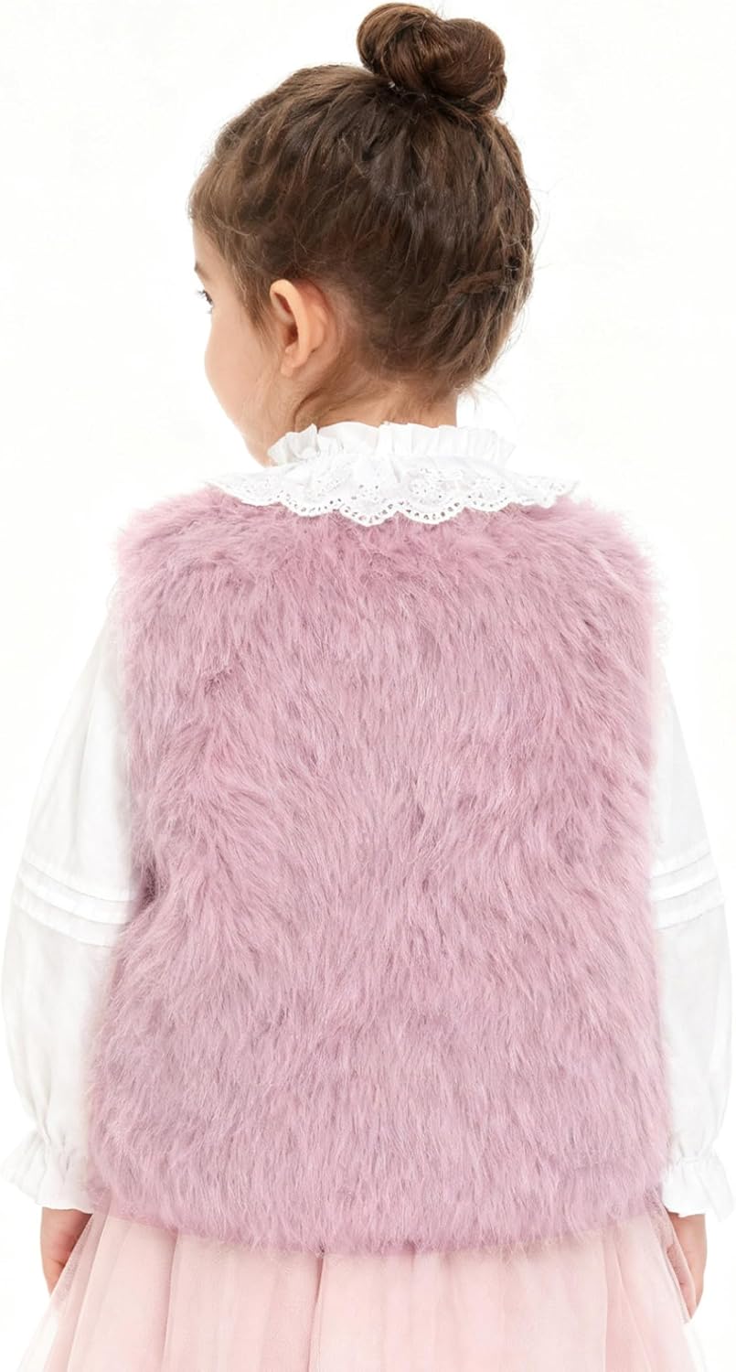 Sywiyi Kids Girl Faux Fur Vest Coat Toddler Winter Fleece Fuzzy Furry Jacket Sleeveless Coat Thick Warm Waistcoat Outwear