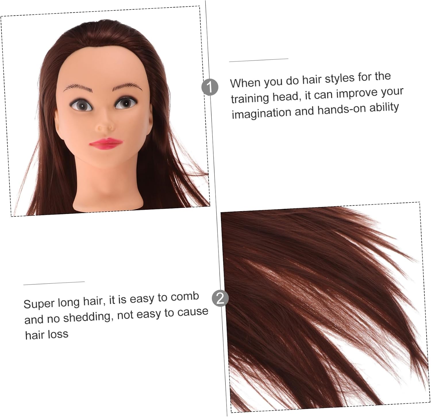 FRCOLOR Stable Mannequin Head with Long Hair for Hairdressing Practice Heat Resistant Styling Capabilities Realistic Makeup Mannequin for Braiding and Updo Techniques