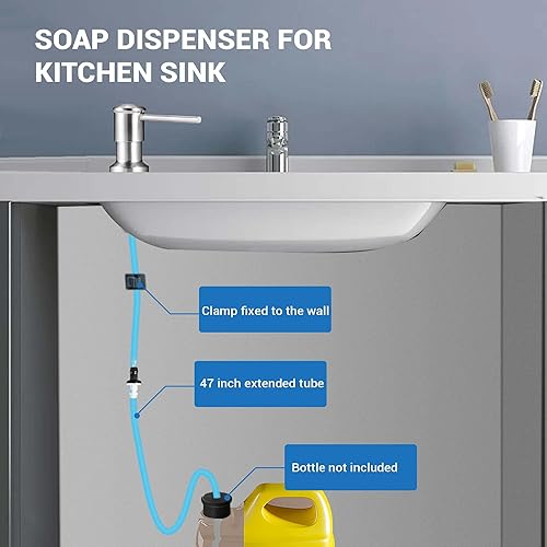 Vista 13 de Yofidra Kit de extensión del dispensador de jabón para fregadero: Dispensador de jabón para platos debajo del fregadero con manguera de tubo de 47