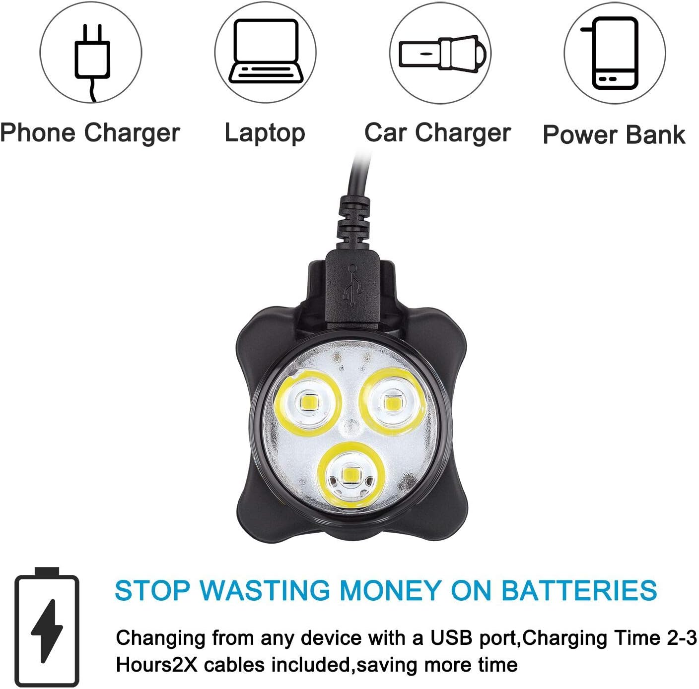 USB Rechargeable Bike Lights Set, Akale Super Bright LED Bicycle Lights Front and Rear, 4 Light Mode Options, 650mah Lithium Battery, Bike Headlight, IPX4 Waterproof, 2 USB Cables 4 Strap Included : Sports & Outdoors