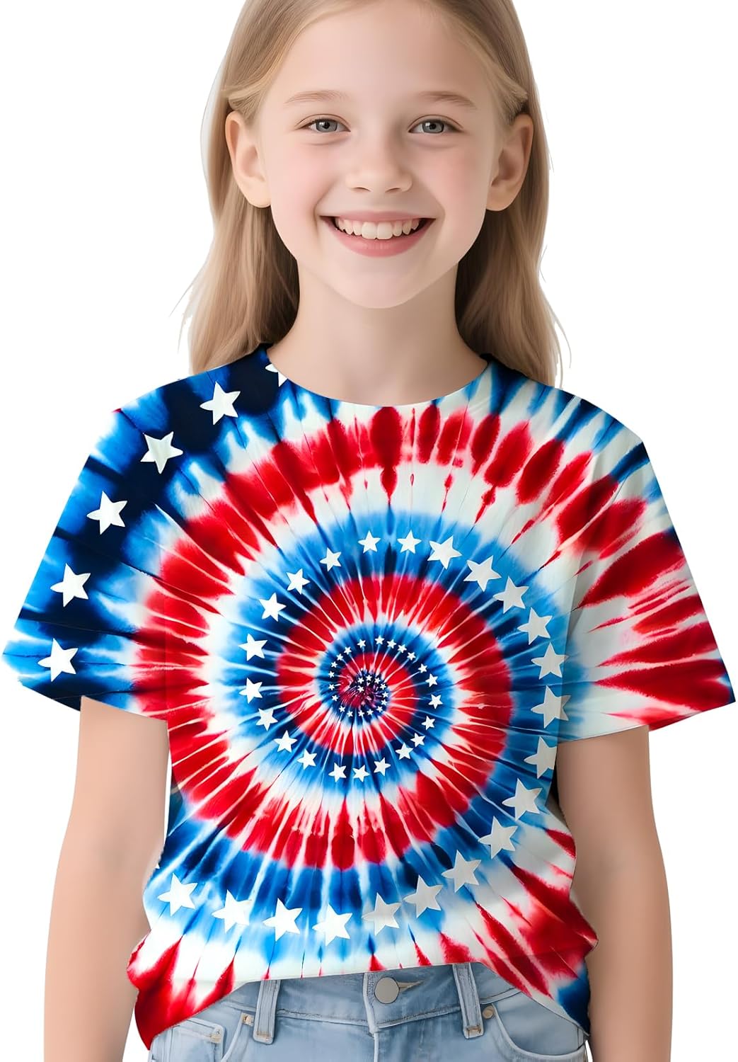 Kids Red White and Blue Shirt 4th of July USA Flag Patriotic Tie Dye T-Shirt for Boys and Girls, Hippes T Shirt Tee Ages 6-16, Size Medium - Image 3