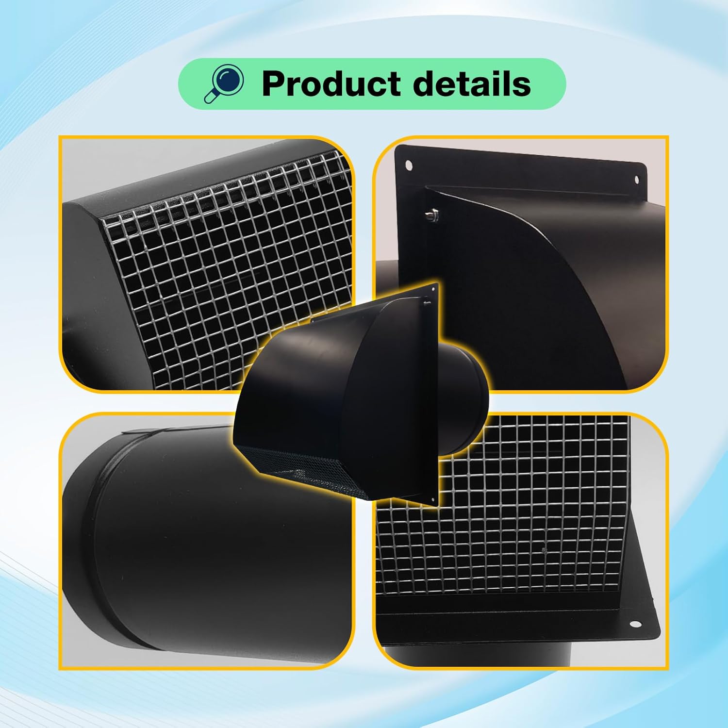 10 Inch Galvanized Steel Hooded Wall Vent,Arc-Shaped Outdoor Wall Vent Cap with Mesh Cover and Damper for Kitchen, Bathroom, Laundry, Garage Ventilation and Exhaust(Black, 10 Inch)