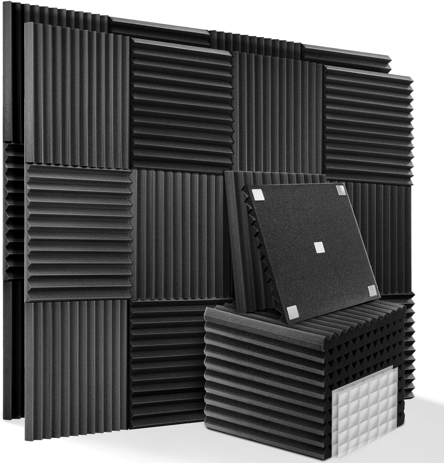 Mousse Acoustique avec Autocollants, Noir et Gris, 24 Pack Mousse Acoustic pour Podcasting