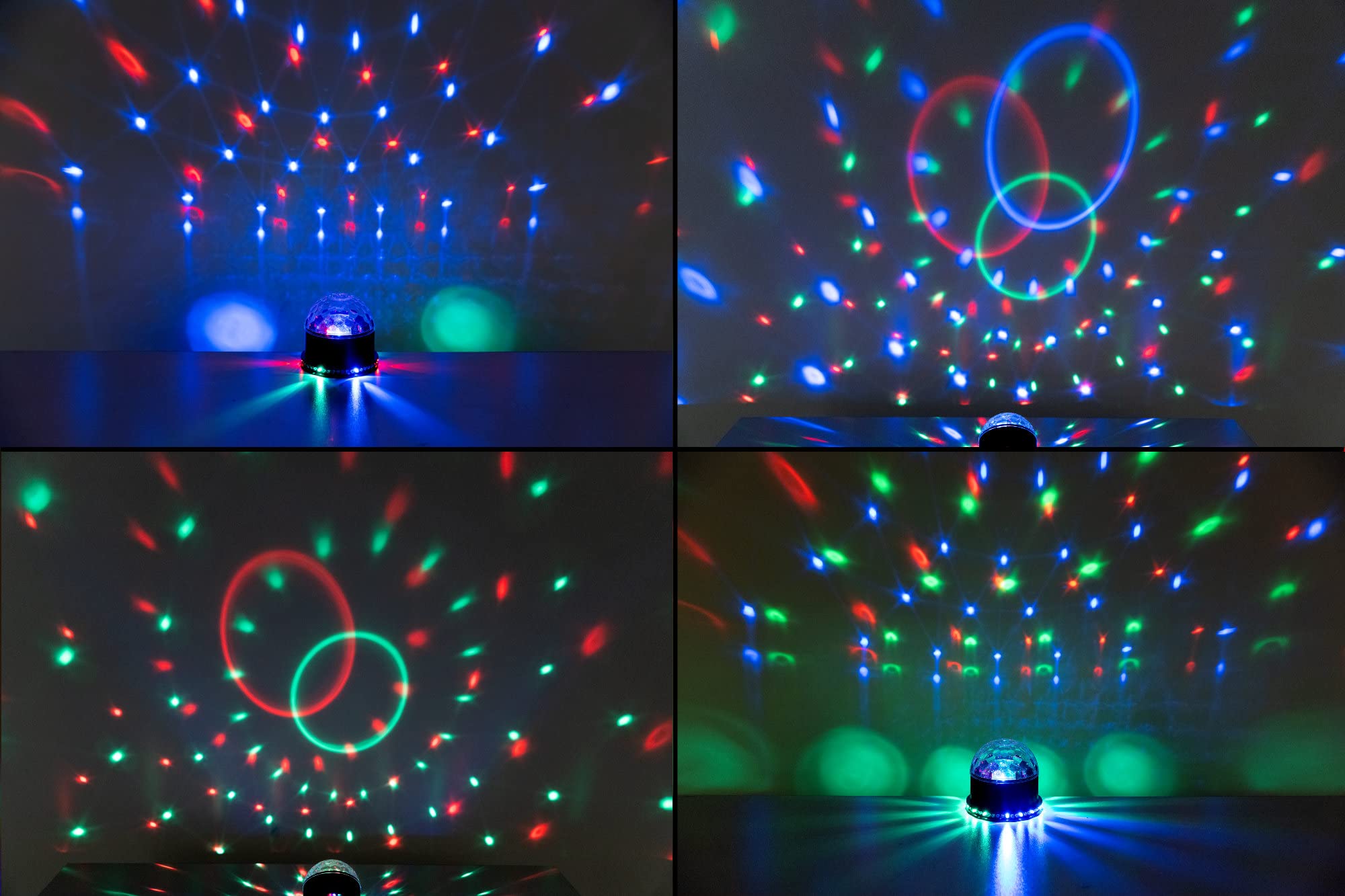 Showlite PBM-9 Mini-Party-Ball, Effetto luce in formato mini, Peso: 0 | Tre LED nei colori rosso, verde e blu con potenza di 1 watt ciascuno, Effetto in movimento grazie ai LED rotanti, 2 kg