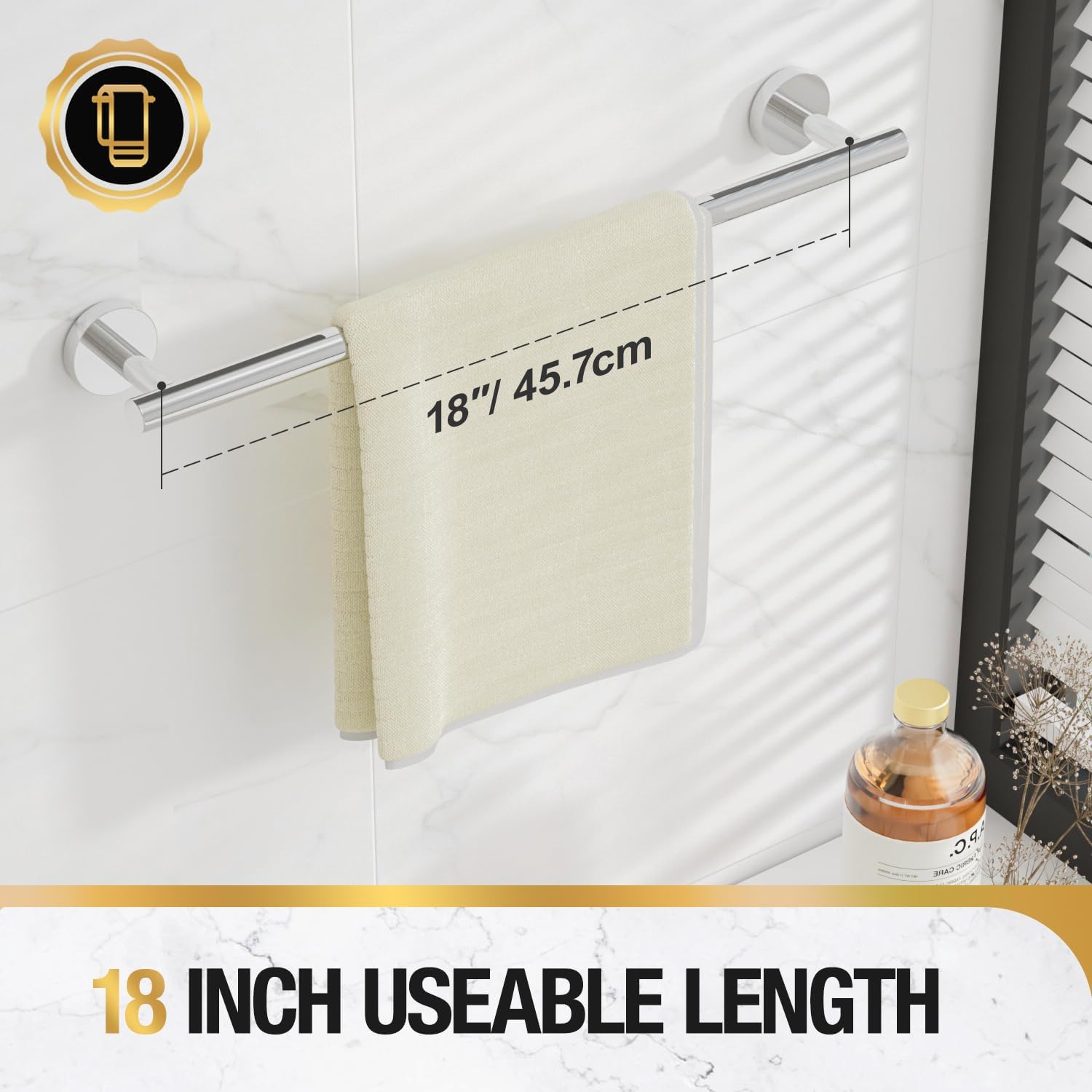 HITSLAM Chrome 18 Inch Towel Bar for Bathroom, SUS304 Stainless Steel Bathroom Towel Rack Wall Mounted, Modern Home Decor Bath Towel Holder with Hardware Accessories (Total Length 19.8 Inch) image 4