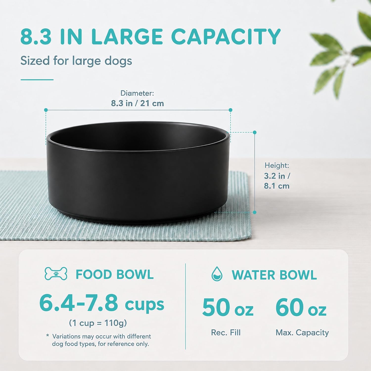 Havniva Ceramic Dog Bowls, 8.3” Dog Food and Water Bowl, Pet Feeding Bowl image 2