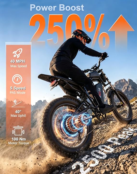 2500W/2000W/1500W Electric Bike for Adults & Teens, Fast eBike with 52V 25Ah/48V 20Ah/15Ah Removable Battery, 90-75 Miles Long Range, Full Suspension, All Terrain Fat Tire E Bike for 5'2-6'8 Men