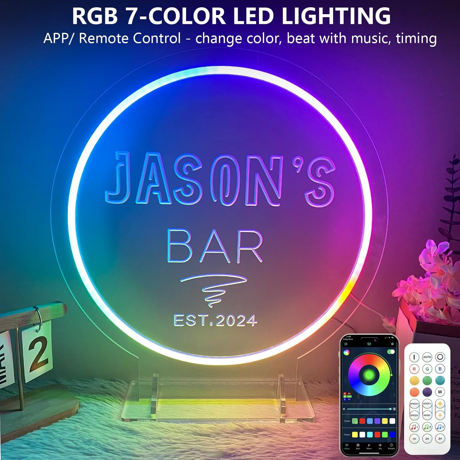 Personalized Neon Bar Signs for Home Bar, Custom Bar Signs LED Neon Lights for Man Cave, Customizable Light Up Signs Dimmable for Pub Bistro Shop Business Party, Birthday Gifts for Men Dad