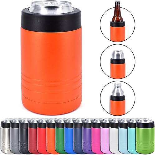 El enfriador de latas o botellas de acero inoxidable 4 en 1 de doble pared de 12 onzas mantiene la bebida fría durante horas, también se adapta a