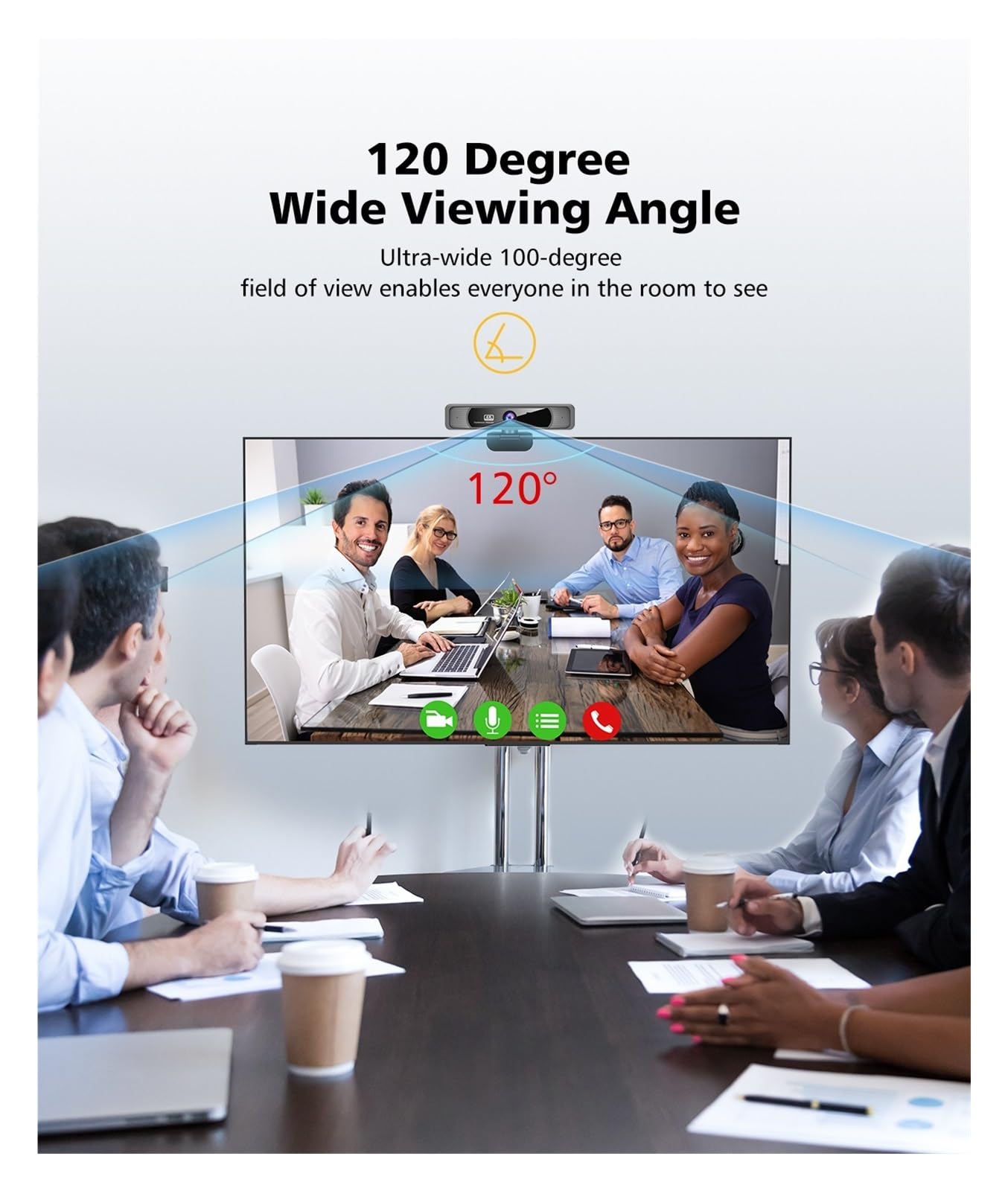Cámara Web, Webcam HD 4K Webcam 120 ° Gran angular Webcam con micrófono y control remoto Streaming Web Camera for PC Conferencin