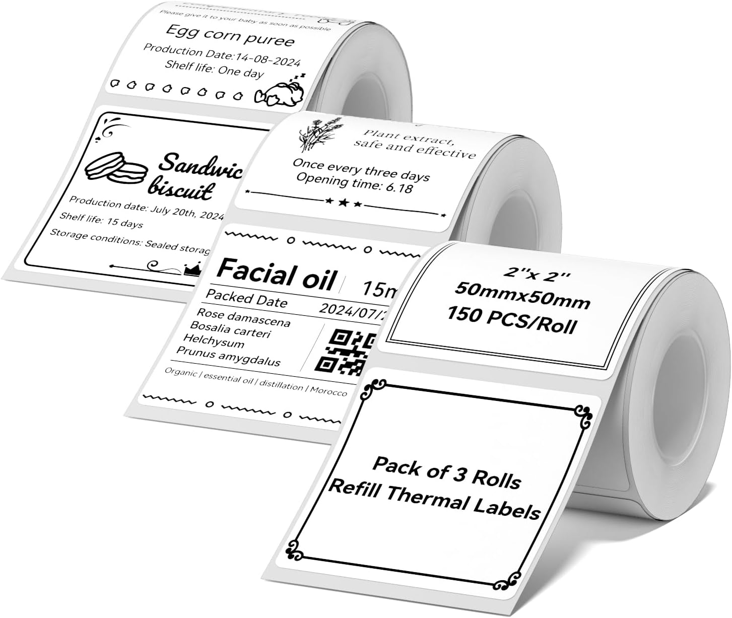 3 Rolls White Labels for NIIMBOT B1 B21 B3S K3 Label Maker, 2'' x 2'' (50x50mm) Printer Labels, Food Labels for Jars, Personalized Editable Labels for Home/School/Office