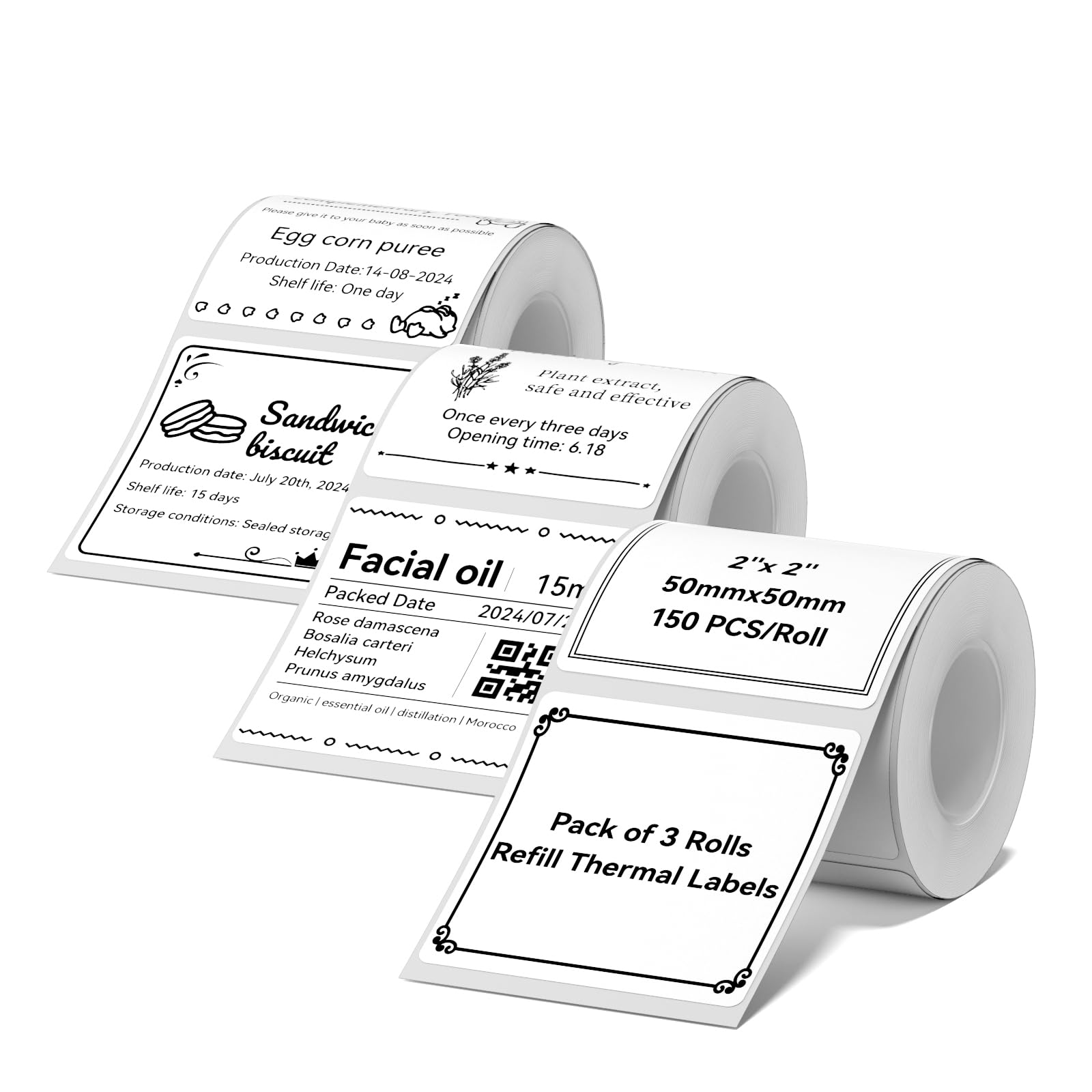 3 Rolls White Labels for NIIMBOT B1 B21 B3S K3 Label Maker, 2'' x 2'' (50x50mm) Printer Labels, Food Labels for Jars, Personalized Editable Labels for