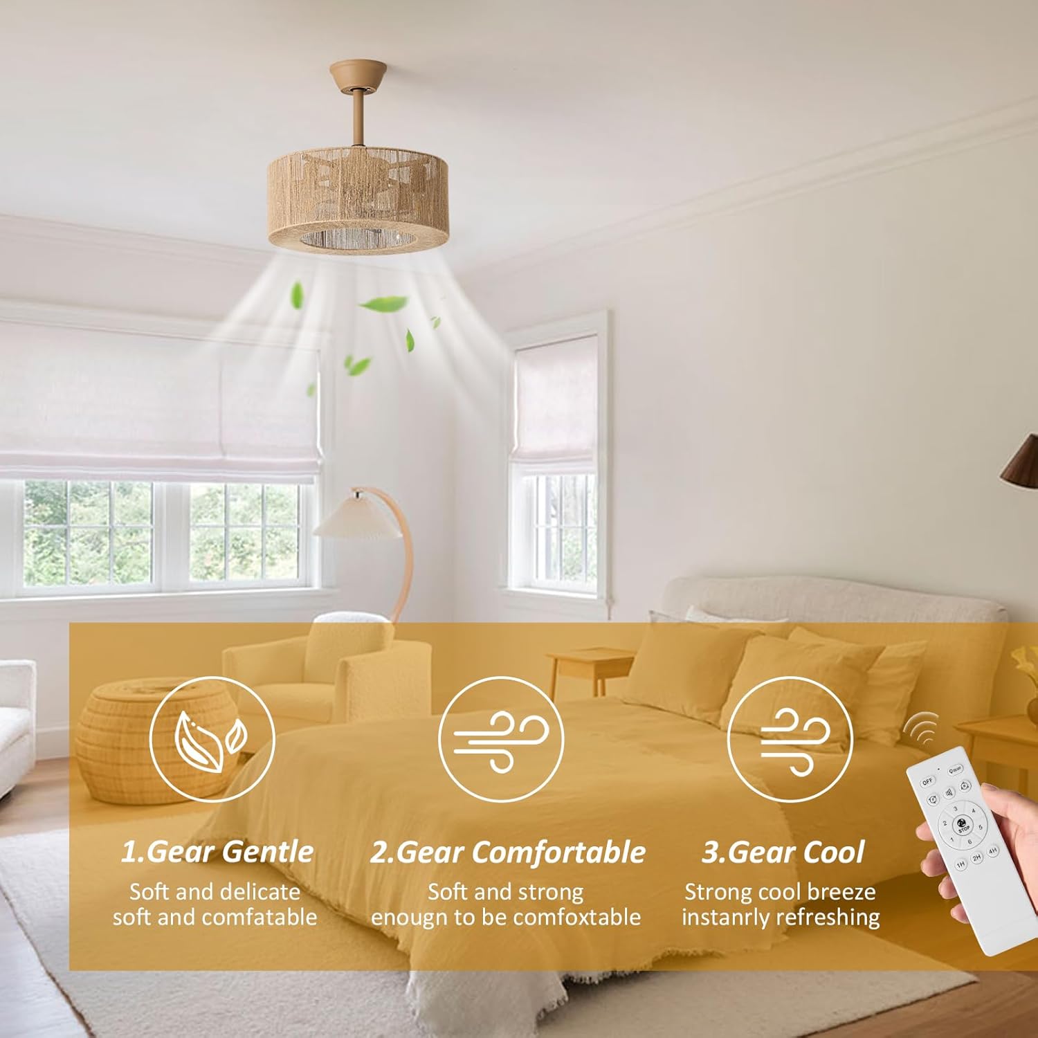 Boho Caged Ceiling Fan with Lights, 18 Inch Rattan Fandelier Ceiling Fans with Light and Remote Control, Coastal Enclosed 6 Speeds for Bedroom, Kitchen, Dining Room 18 Inch / Boho / Caged / Rattan / Fandelier