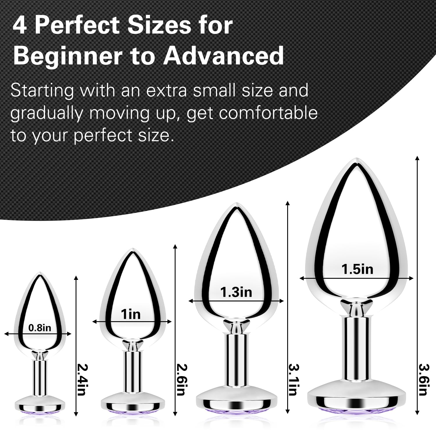 Anal Plug Beginner Set, 4 PCS Stainless Steel Butt Plug Training Kit with Jewel Base, Metal Anal Plugs for Gradual Training, Wide Base for Safety & Secure Fit for Women & Men Couples: Purple