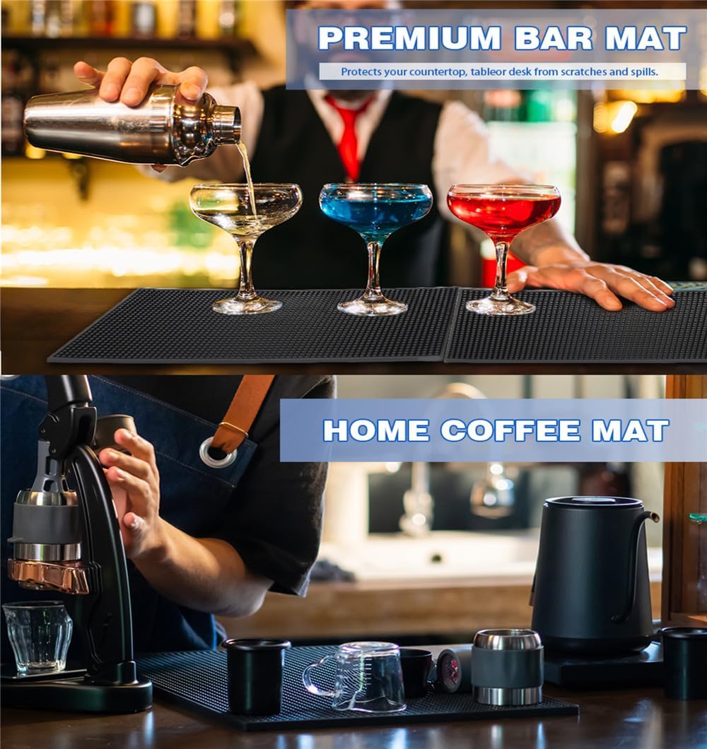 WANGCHAO Bar Mat Set of 4 Nonslip Flexible Rubber Black Bar Service Spill Mat Barber Mats Dish Drying Mat (24" x 12"+18" x 12"+23" x 3"+12" x 6")