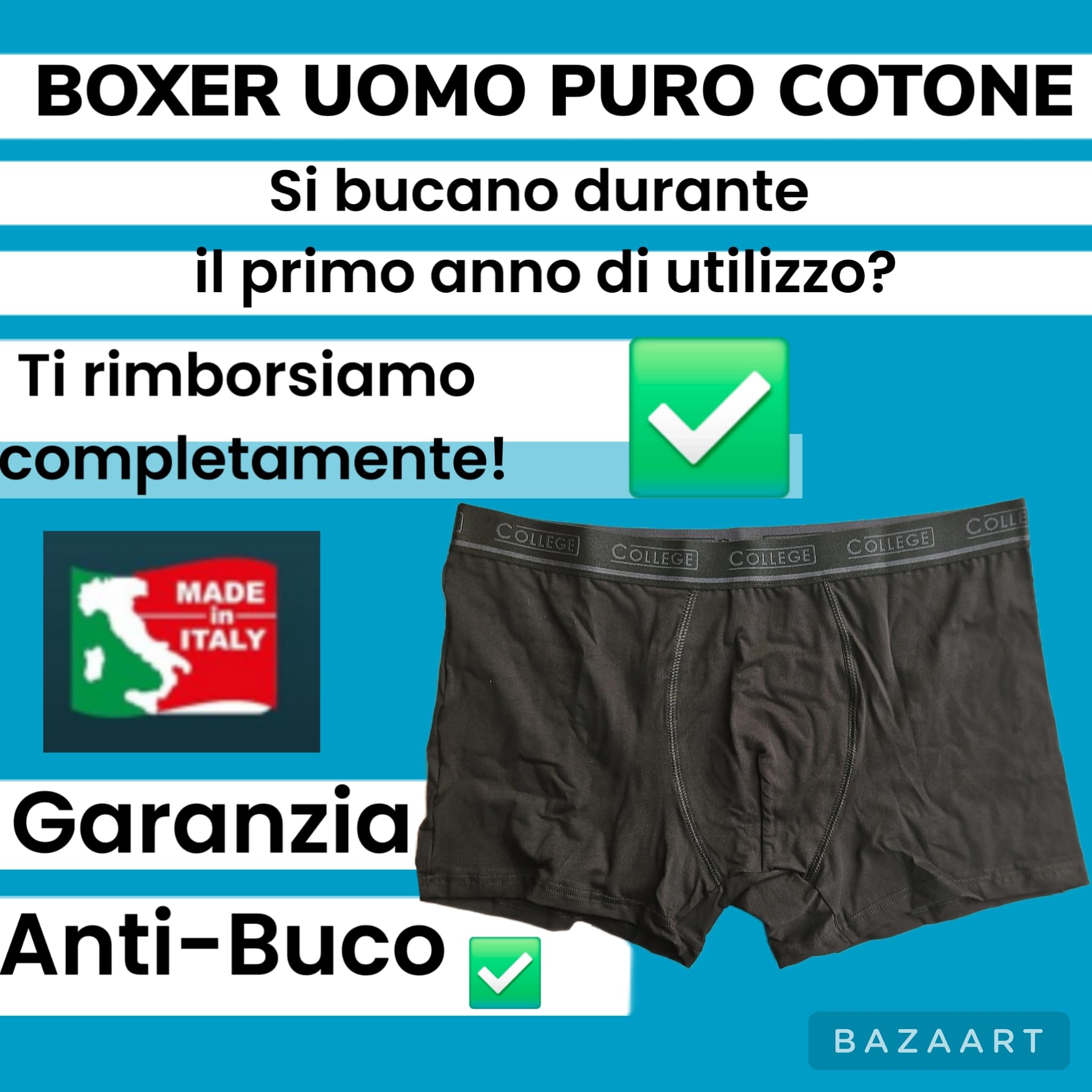 Mutande Uomo Boxer Cotone 12-6 Paia Underwear Uomo Oeko-Tex 100% Taglie Forti Uomo Anallergiche e Traspiranti Anti Cattivi Odori, Prodotto Italiano