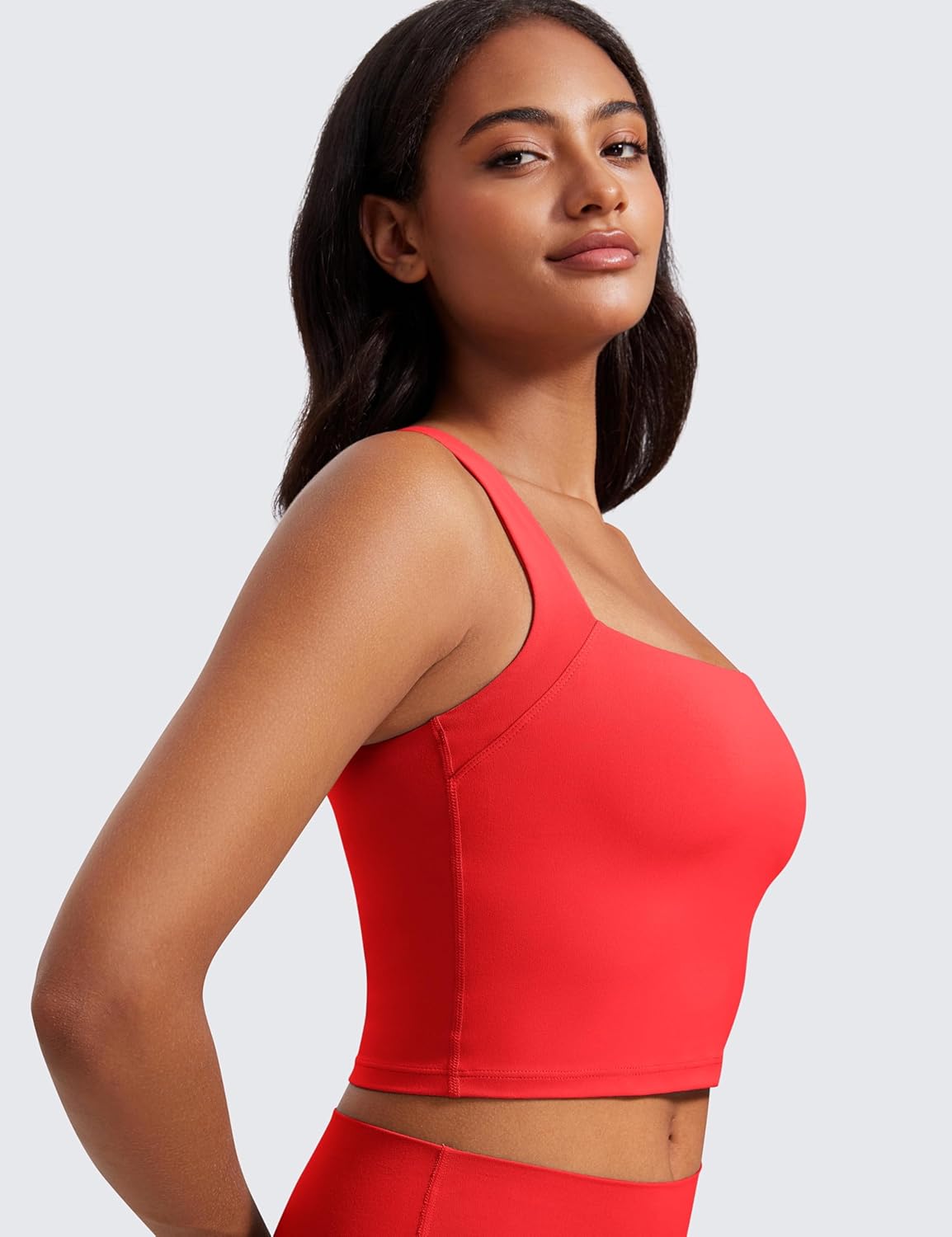 CRZ YOGA Butterluxe Womens Longline Square Neck Sports Bras - Basic Crop Tank Yoga Workout Tops with Built in Pads - Image 3
