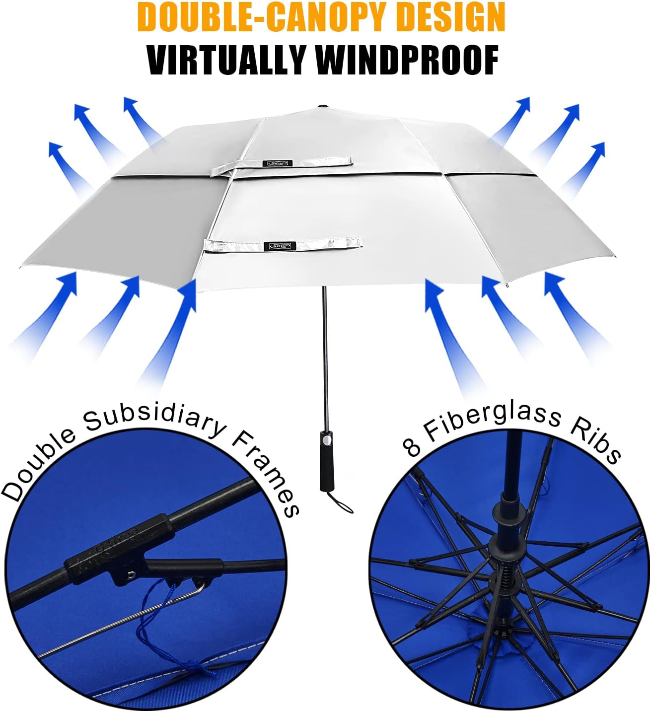 G4Free 62 Inch Portable UV Protection Large Golf Umbrella, Automatic Open Double Canopy Big Sun Windproof Oversize Sports Umbrella
