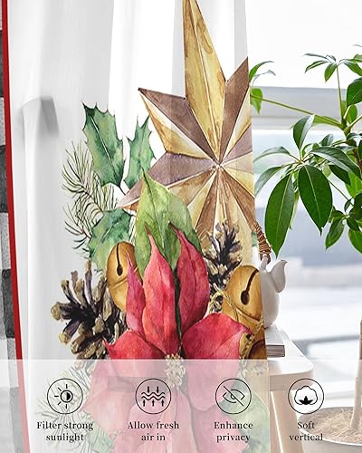 Miniatura 4 de Buffalo - Cortinas traslúcidas de Navidad de 84 pulgadas de largo, juego de 2 paneles de cortinas para cocina, dormitorio, sala de estar, puerta,