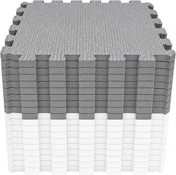 SAFRI Interlocking kids play mat soft foam Baby Playmats Floor Gyms jigsaw puzzle play mats floor exercise fitness yoga crawling mat living room flooring White & Grey- 20 Pieces