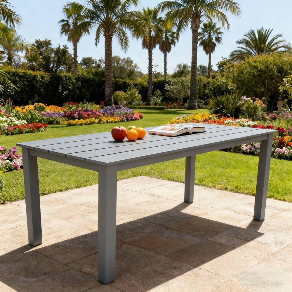 Outdoor Picnic Dining Table with Wood-Grain Finish and Compact Design for Small Spaces