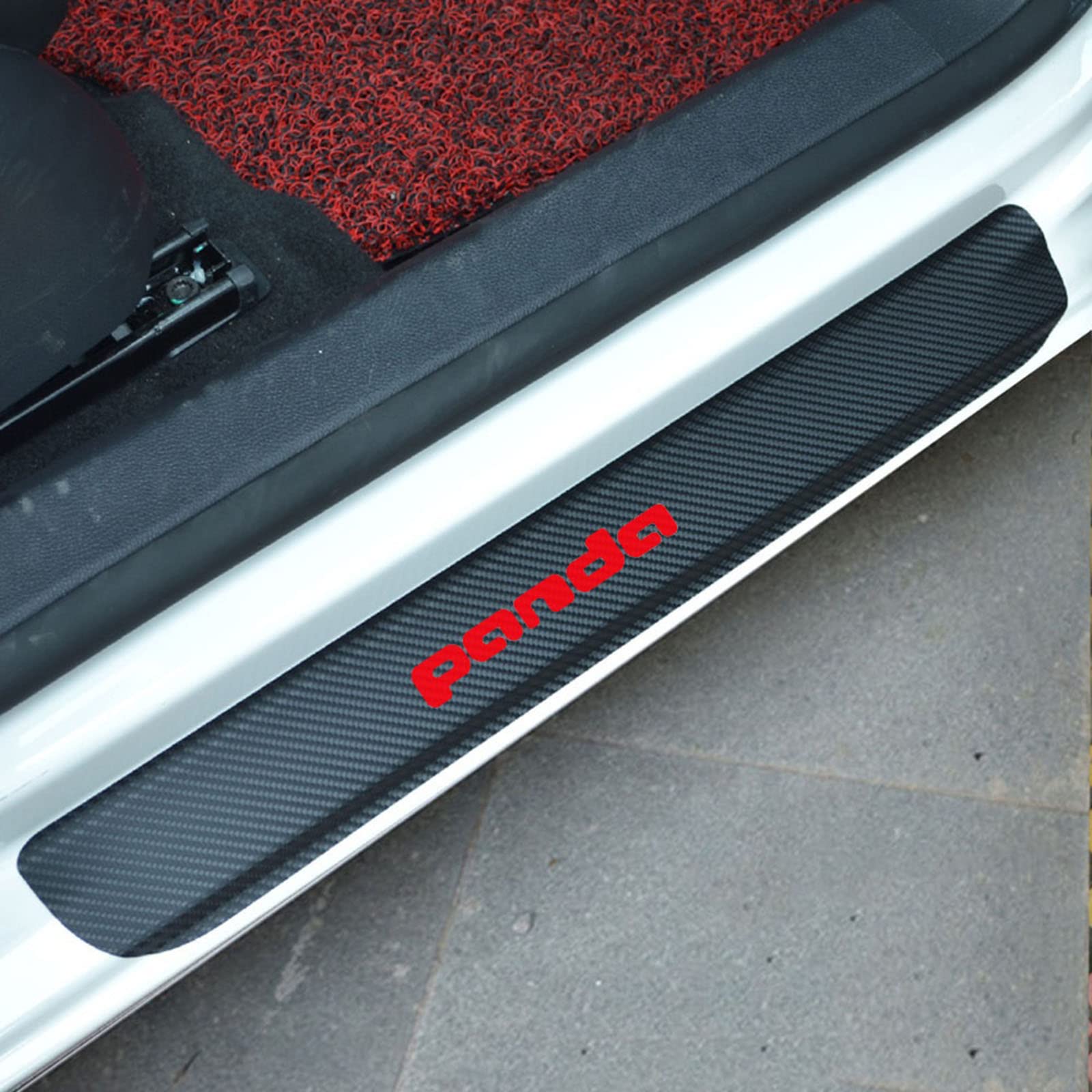 4 Pezzi Sticker Battitacco in Fibra Carbonio per Auto, per Fi-at Panda, Battitacco Protezione Plates Anti-Graffio Scuff Adesivi Styling Decorativi Accessori,Red