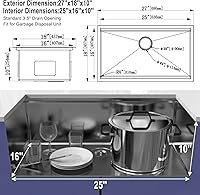 Vista 9 de Davivy Undermount Stainless Steel Kitchen Sink,27 x 18 x 10 Inch Workstation Kitchen Sink,Handmade Single Bowl Kitchen Sinks,Stainless Steel