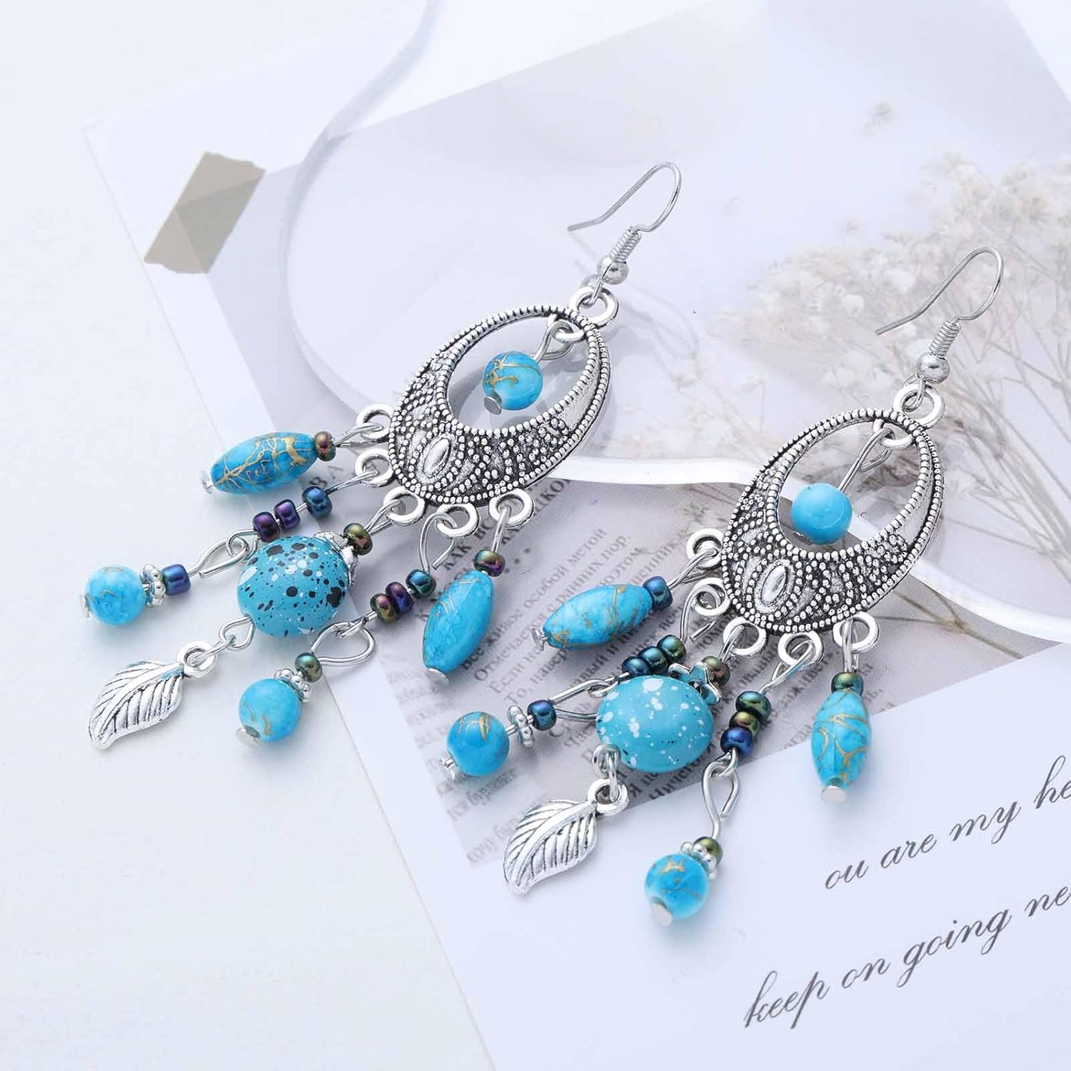 Boho Red Tassel Bead Earrings Tiny Bead Fringe Drop Earring Tribal Beads Tassel Earring Long Fringe Earrings Jewelry for Women - Image 3